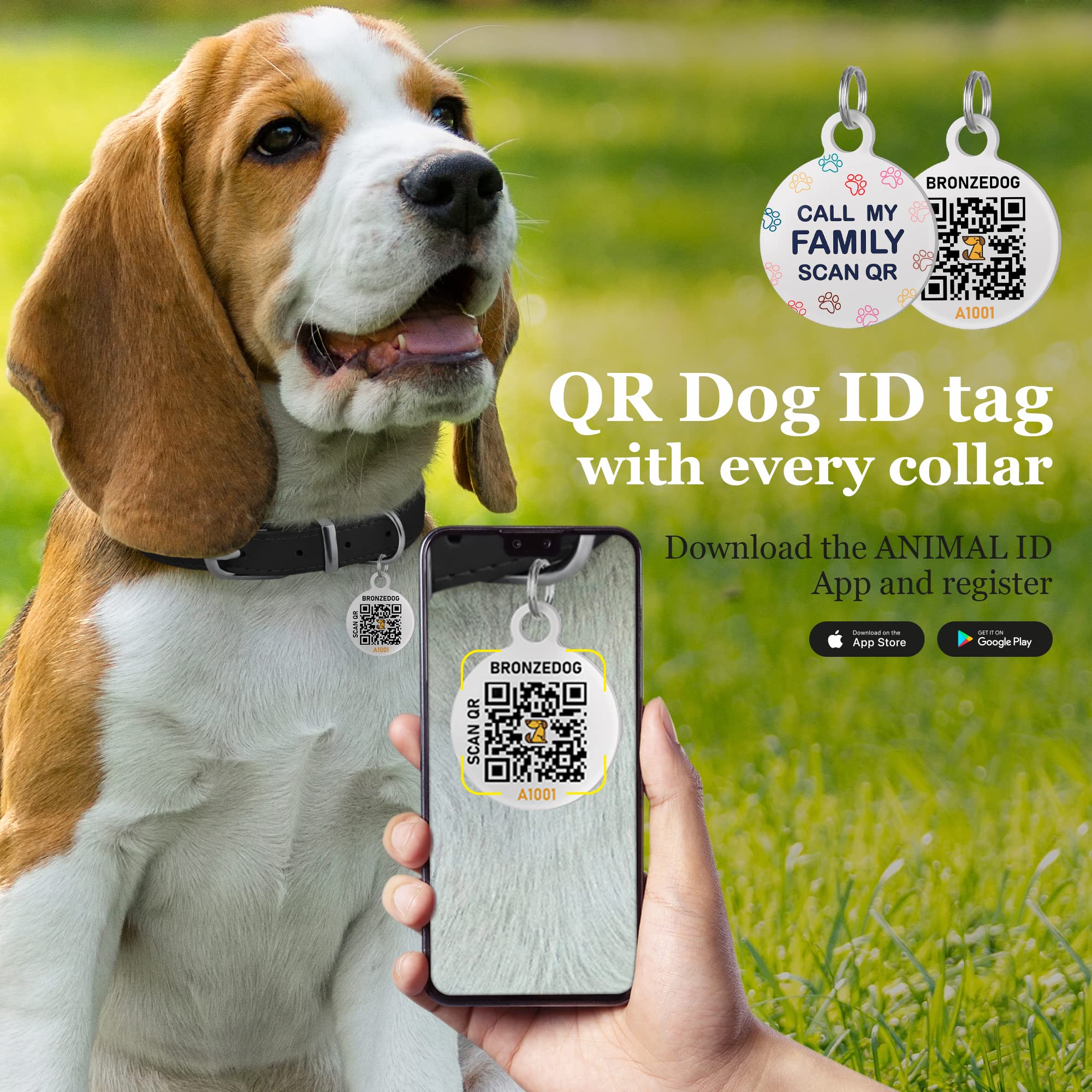 Bronzedog Rolled Leather Dog Collar For Small Medium Large Dogs With Qr Id Tag (L: 16-18 Inch, Glossy Black)