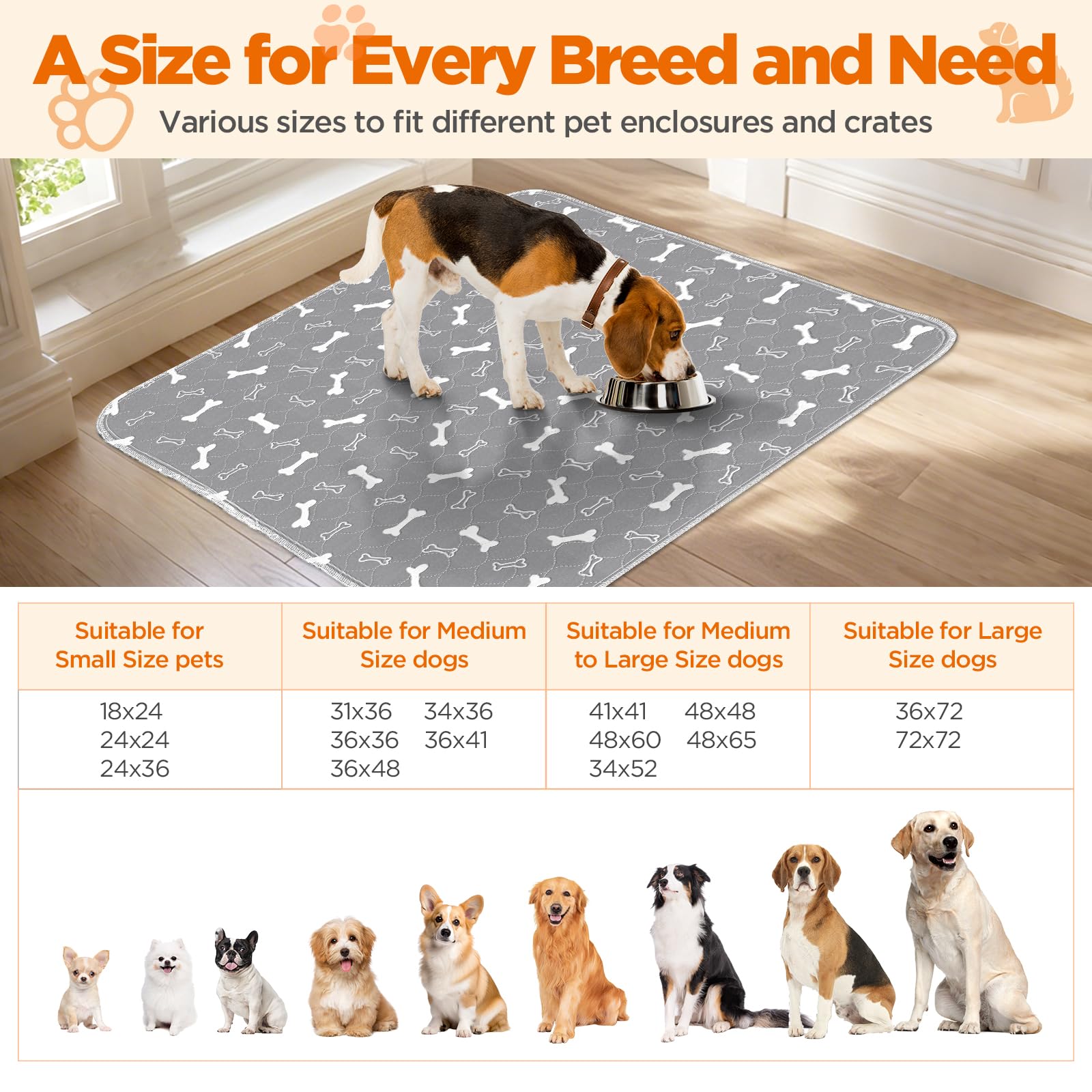 Baodan Washable Pee Pads For Dogs Large 48' X 48' 2-Pack Reusable Puppy Pads Pet Training Pads, Fast Absorb Dog Mats, Waterpro