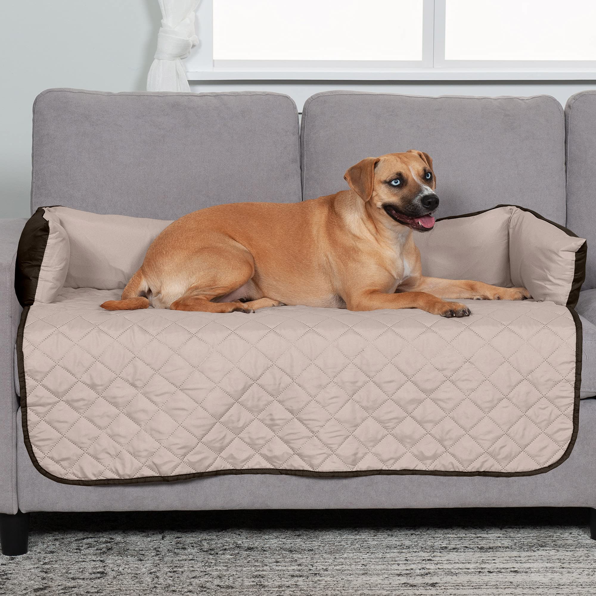 Furhaven Water-Resistant & Reversible 42' Wide Seat Cover Protector For Dogs & Cats, Perfect For Couches, Beds, & Car Seats - Sofa Buddy Bolster Seating Protector - Espresso/Clay, Large