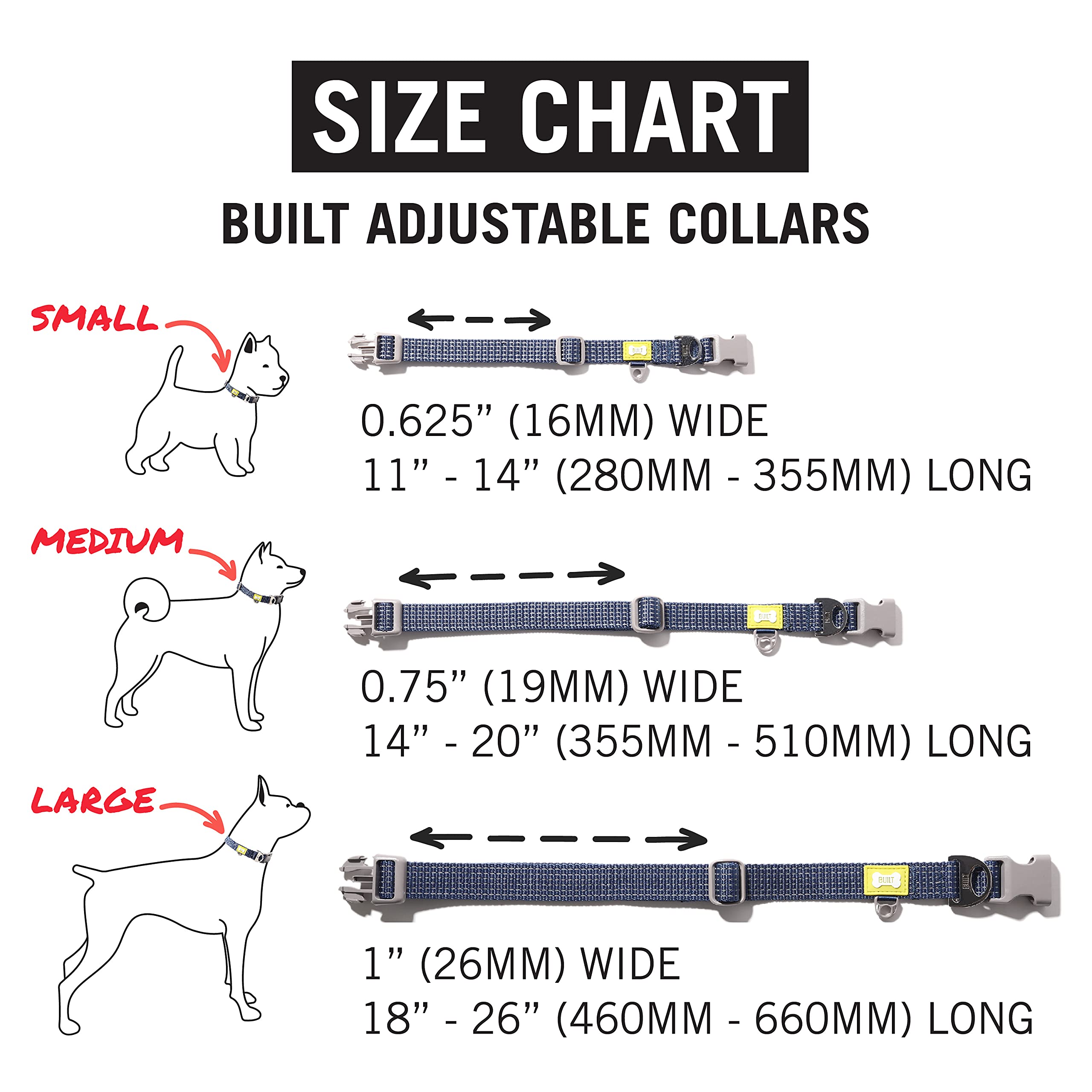 Built Pet Nightsafe Dog Collar Small, Navy And Yellow