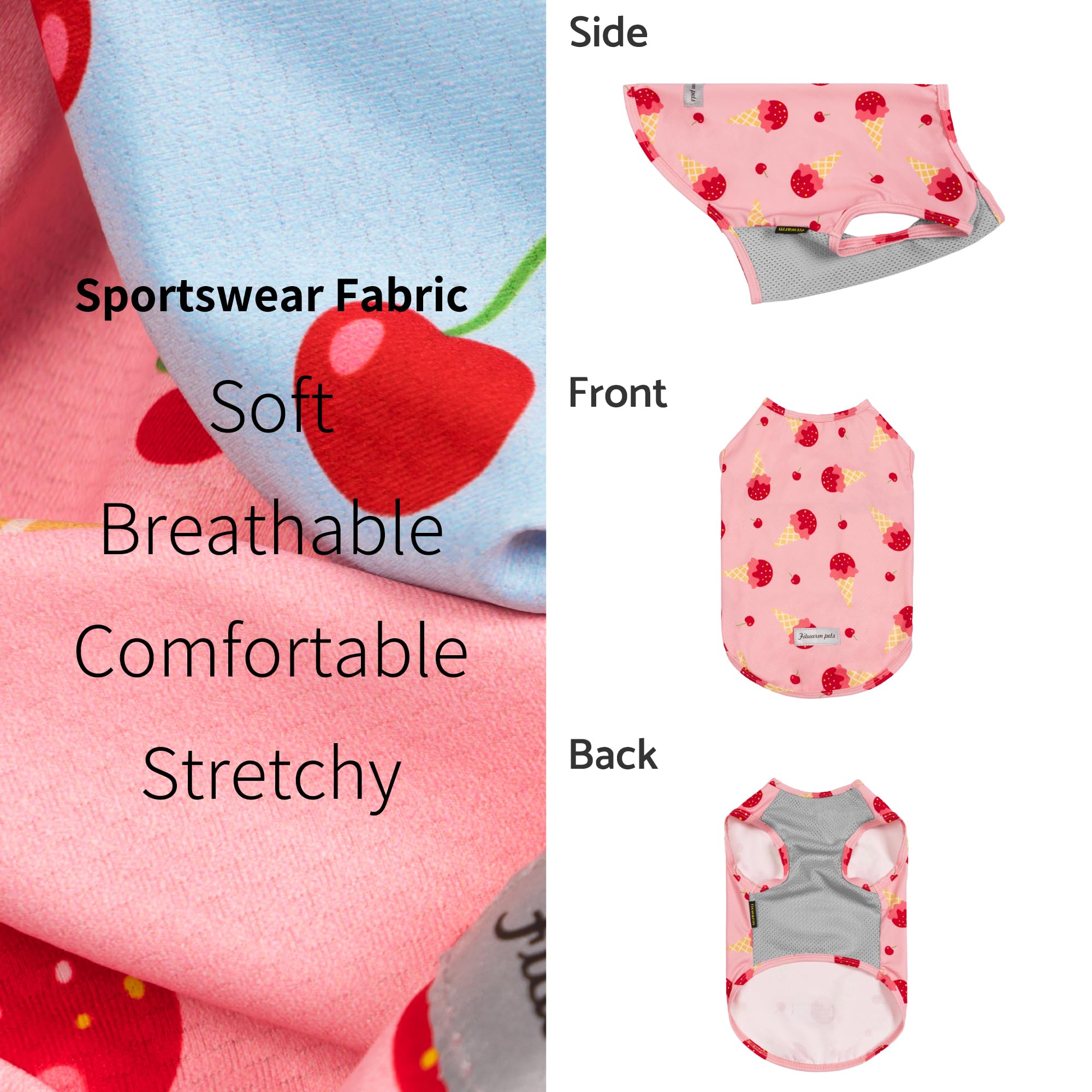 Fitwarm 2 Pack Ice Cream & Cherry Upf 50+ Uv Sun Protection Dog Shirt, Lightweight Cooling Vest, Quick Dry Summer Clothes For Sm