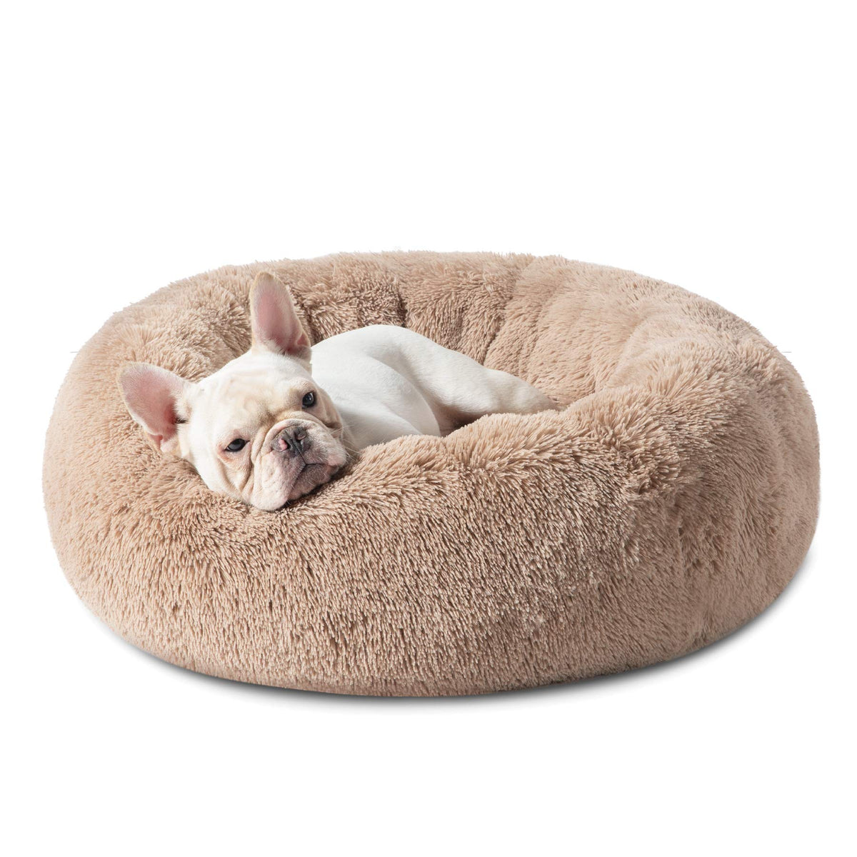 Bedsure Calming Dog Bed For Medium Dogs - Donut Washable Medium Pet Bed, 30 Inches Anti-Slip Round Fluffy Plush Faux Fur Cat Bed