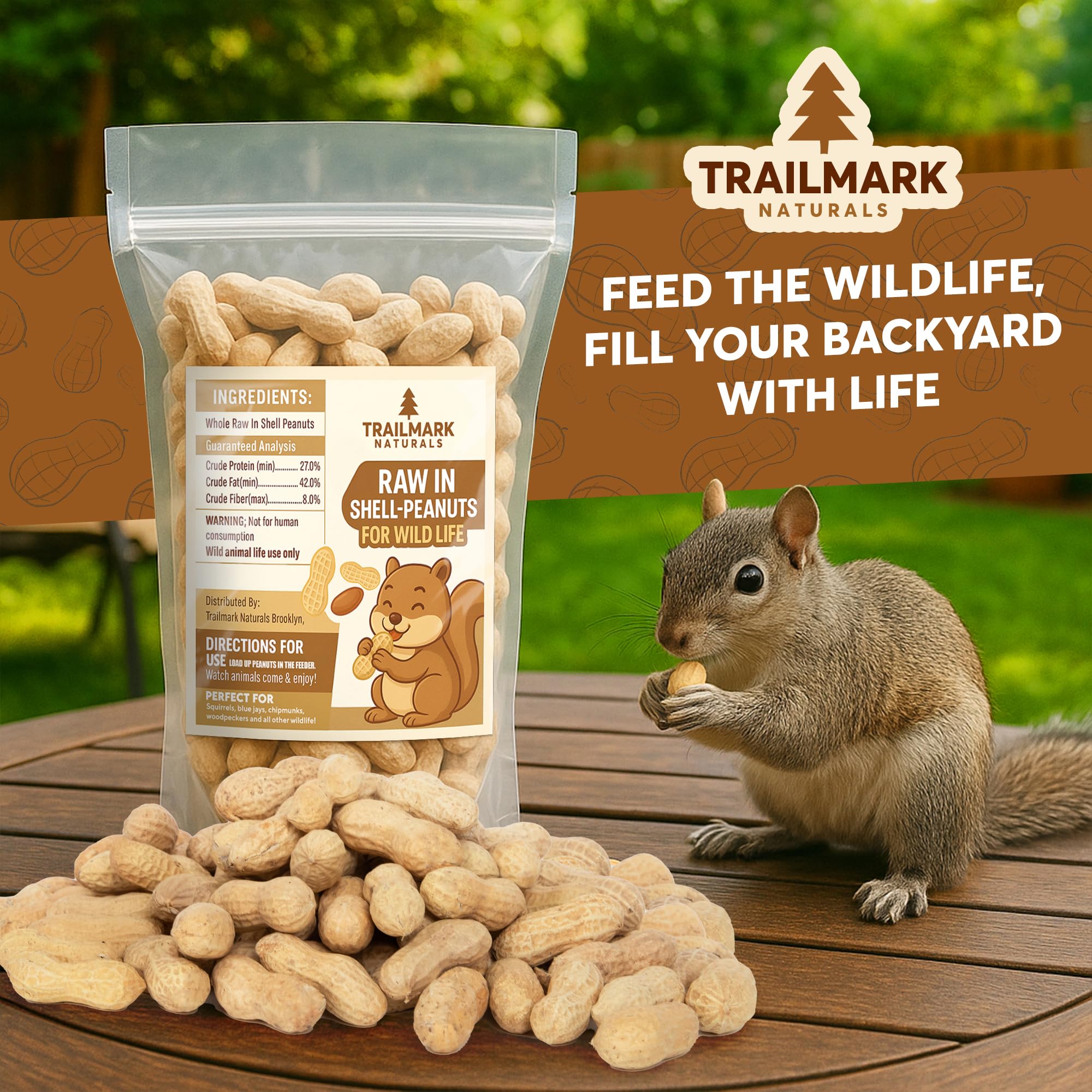 Trailmark Naturals - 8 LB - Raw Peanuts For Squirrels, Raw In Shell Peanuts For Birds and Wildlife- Squirrel Food, Wild Bird See