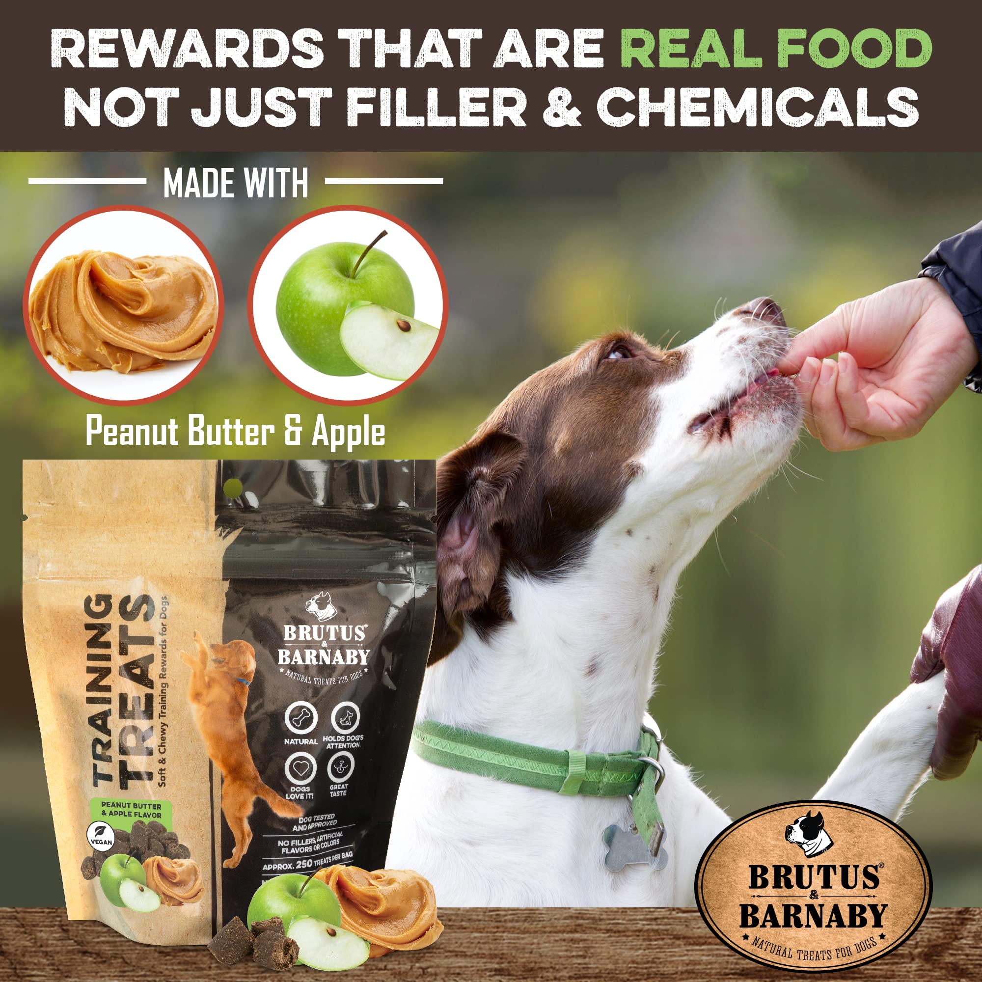 BRUTUS & BARNABY Training Treats for Dogs - Peanut Butter & Apple - All-Natural Healthy Low Calorie Vegan Treat - Great to Use f