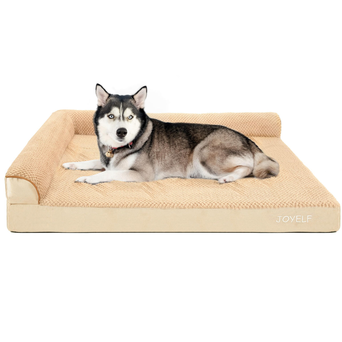 Joyelf Orthopedic Dog Bed For Extra Large Dogs, L-Shaped Foam Sofa Couch Bed, Bolster Waterproof Pet Bed With Removable Washable Cover And Nonskid Bottom, Durable Dog Bed Couch For Dogs - Khaki