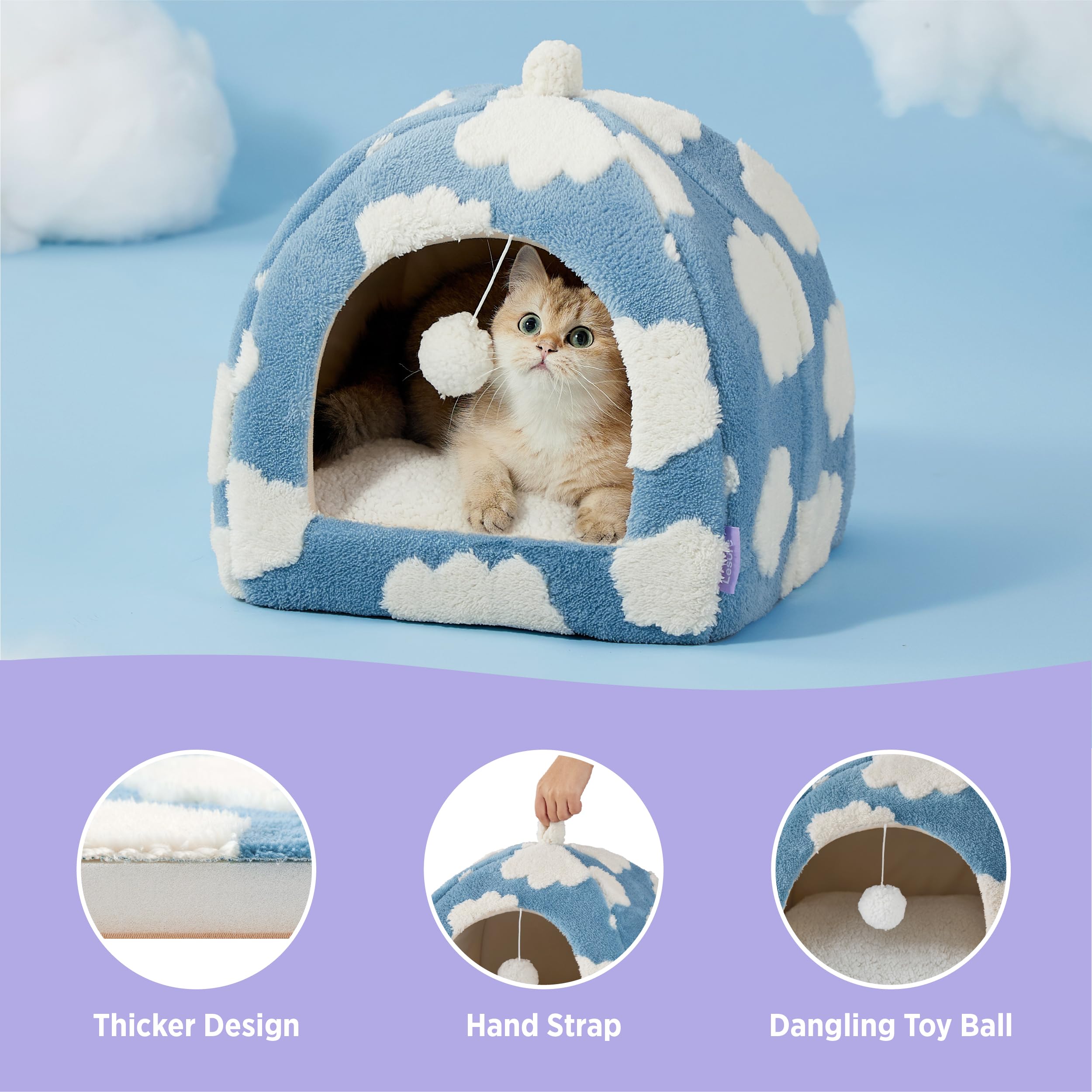 Lesure Cute Cat Beds For Indoor Cats - 2 In 1 Large Cat Cave Bed For Puppy And Small Dog With Removable Washable Cushioned Pillo
