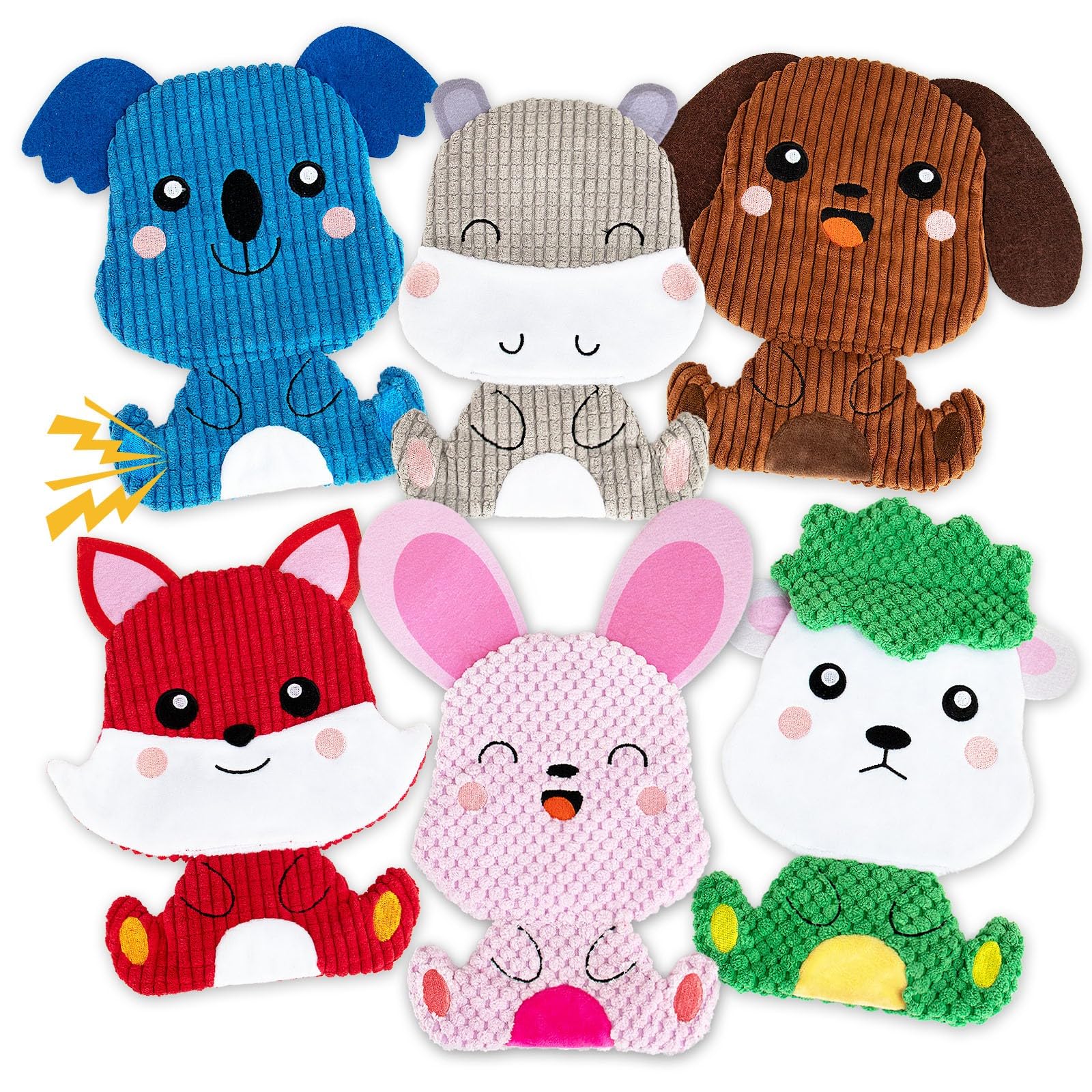 Hoesda 6 Pack Squeaky Dog Toys No Stuffing,Durable Crinkle Chew Toys For Small & Medium Breeds,Interactive Puppy Teething Toys,C