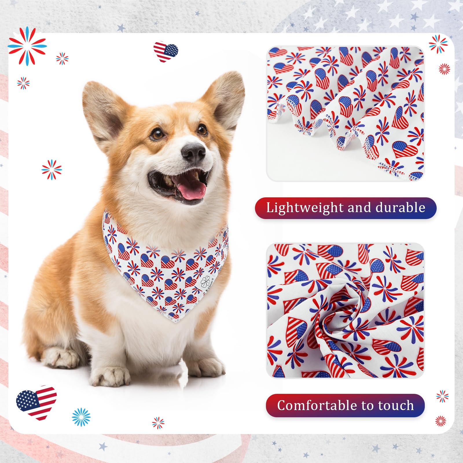 E-Clover 4Th Of July Dog Bandanas & Matching Scrunchie Set American Flag Dog Scarf Bibs Pet Bandana With Bow Tie For Small Dogs