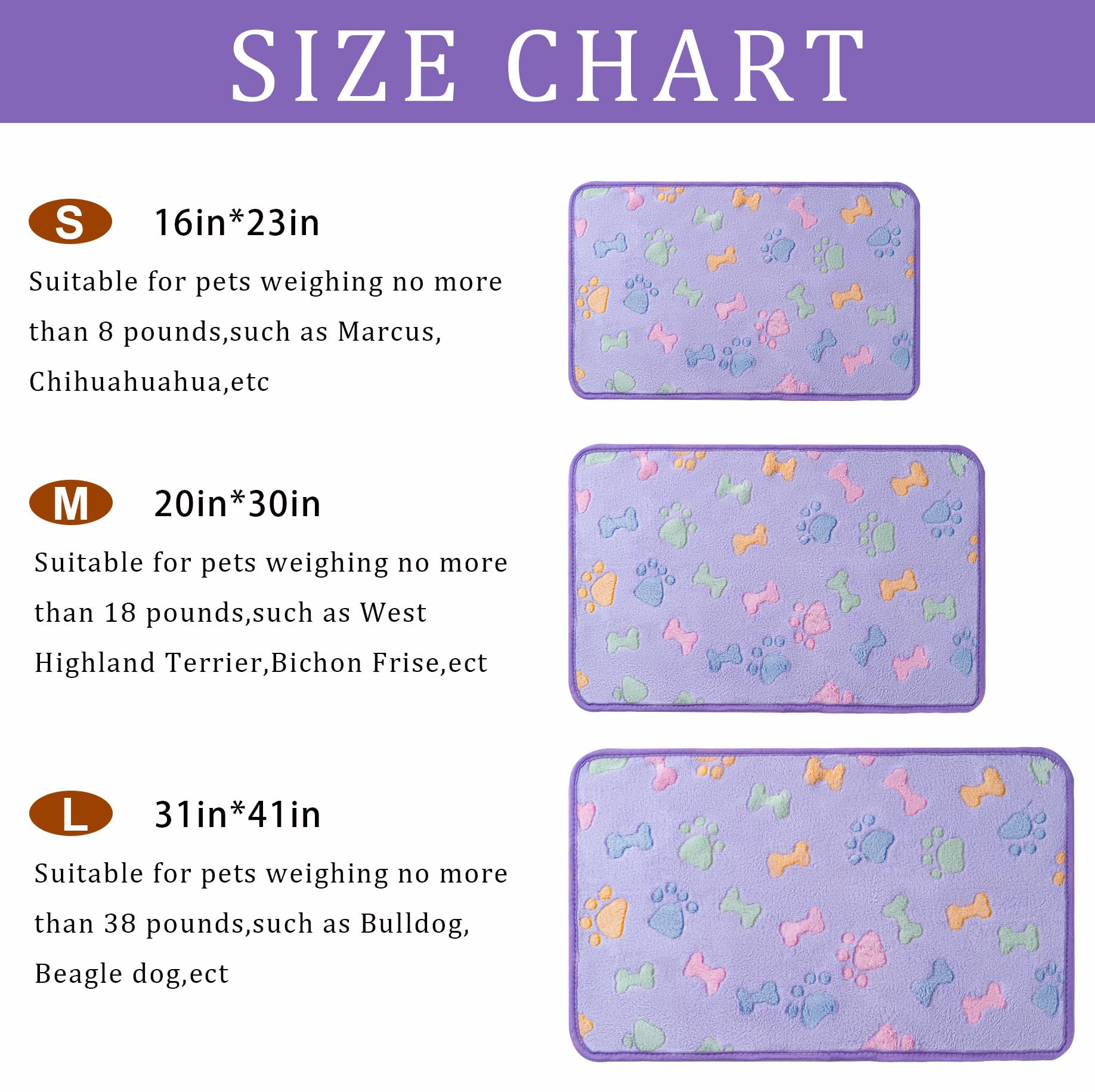 1 Pack 3 Blankets Super Soft Fluffy Premium Fleece Pet Blanket Flannel Paw Printed Throw For Dog Puppy Cat(Large 41X31'', Purple