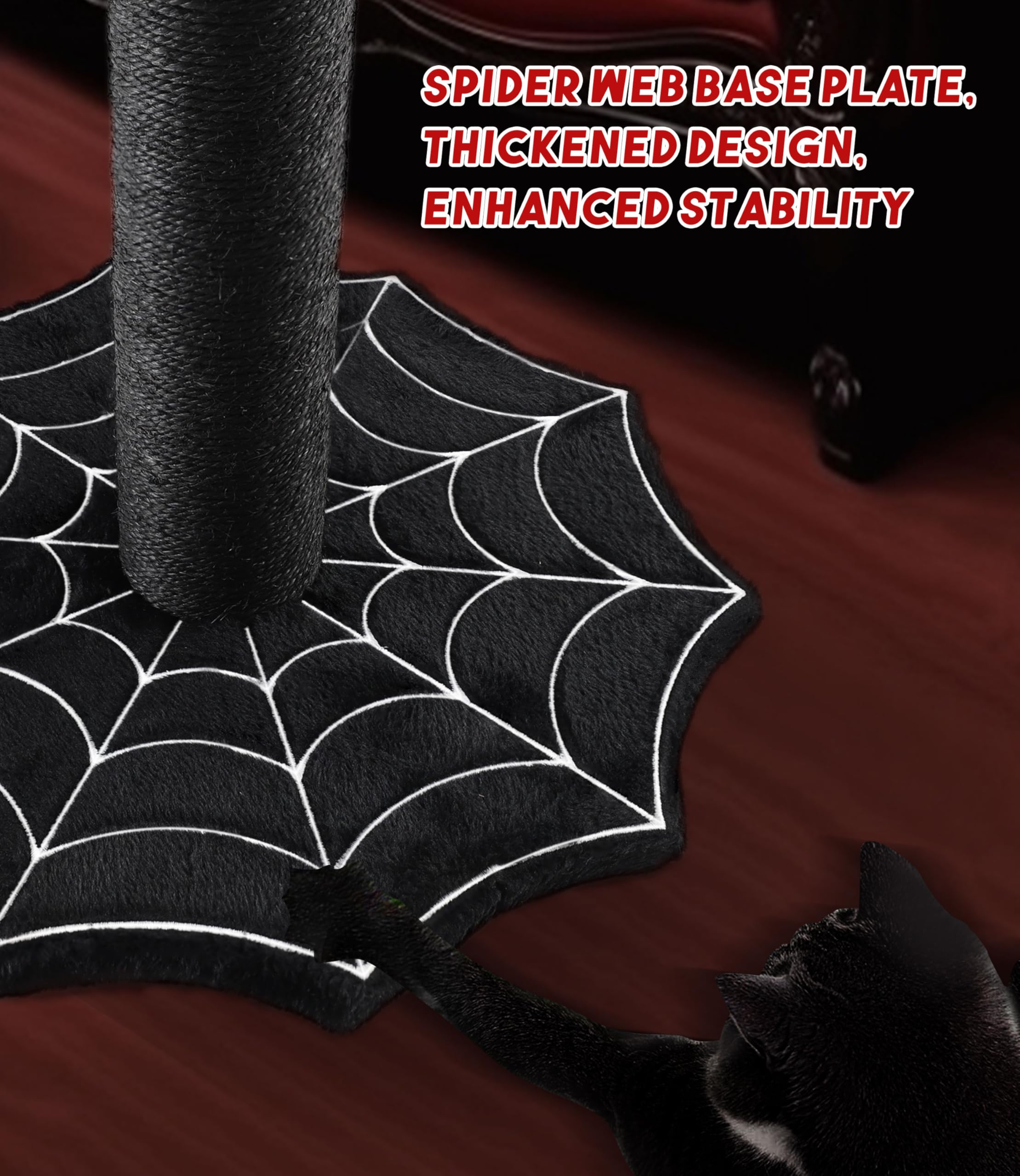Puzzlepaw Gothic Cat Scratching Post With Spider Dangling Toys For Indoor Large Cats, Halloween Spooky Cat Scratcher,Activity Ca