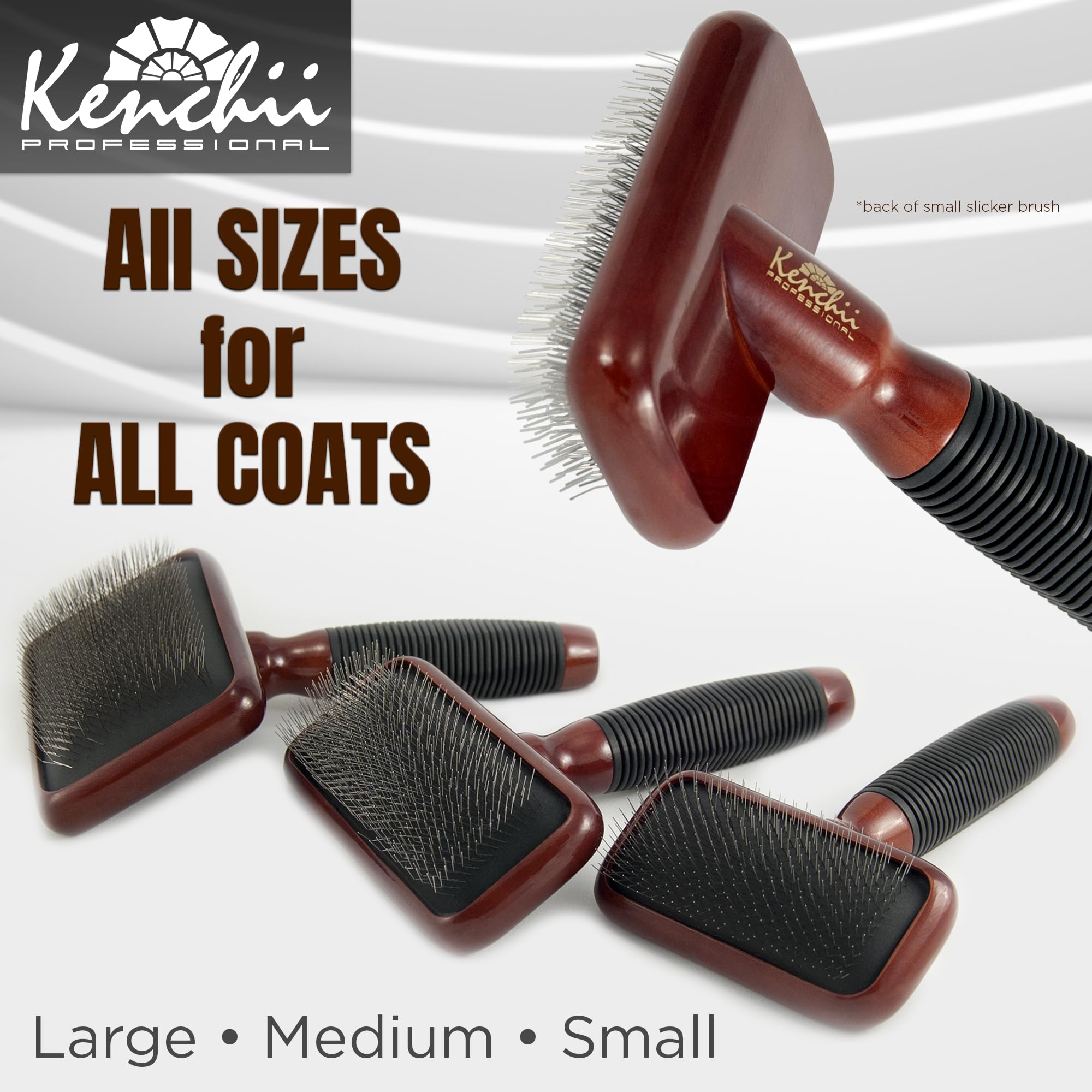 Kenchii Slicker Brush For Dogs, Professional Dog Grooming Brush For Loose Fur, Tangles, Long Short Haired, Stainless Steel Pins, Maplewood Handle (Medium)