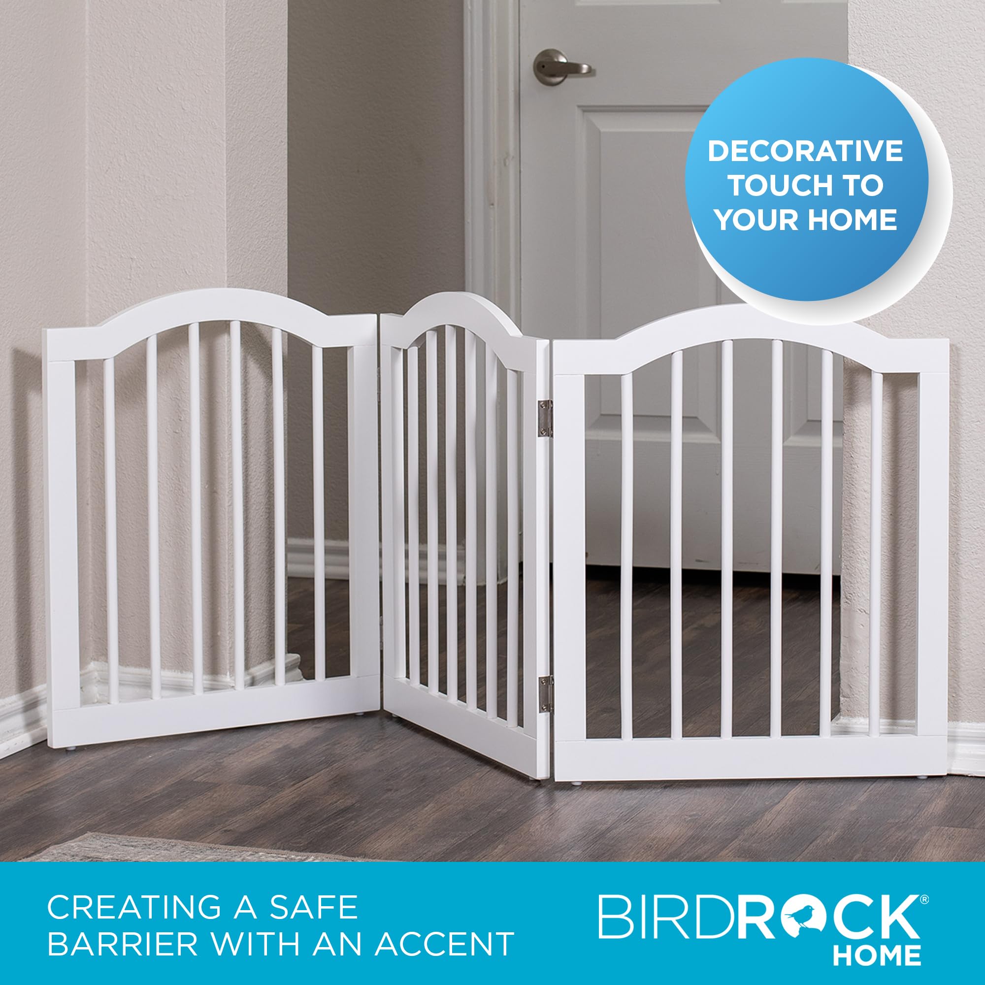 Internet'S Best Arched Top Dog Gate | 3 Panel, 24' H Wooden Pet Barrier For Dogs Or Cats | Freestanding Folding Room Divider For Doorways, Hallways, Stairs, And Porch | Portable, Extra Wide | White