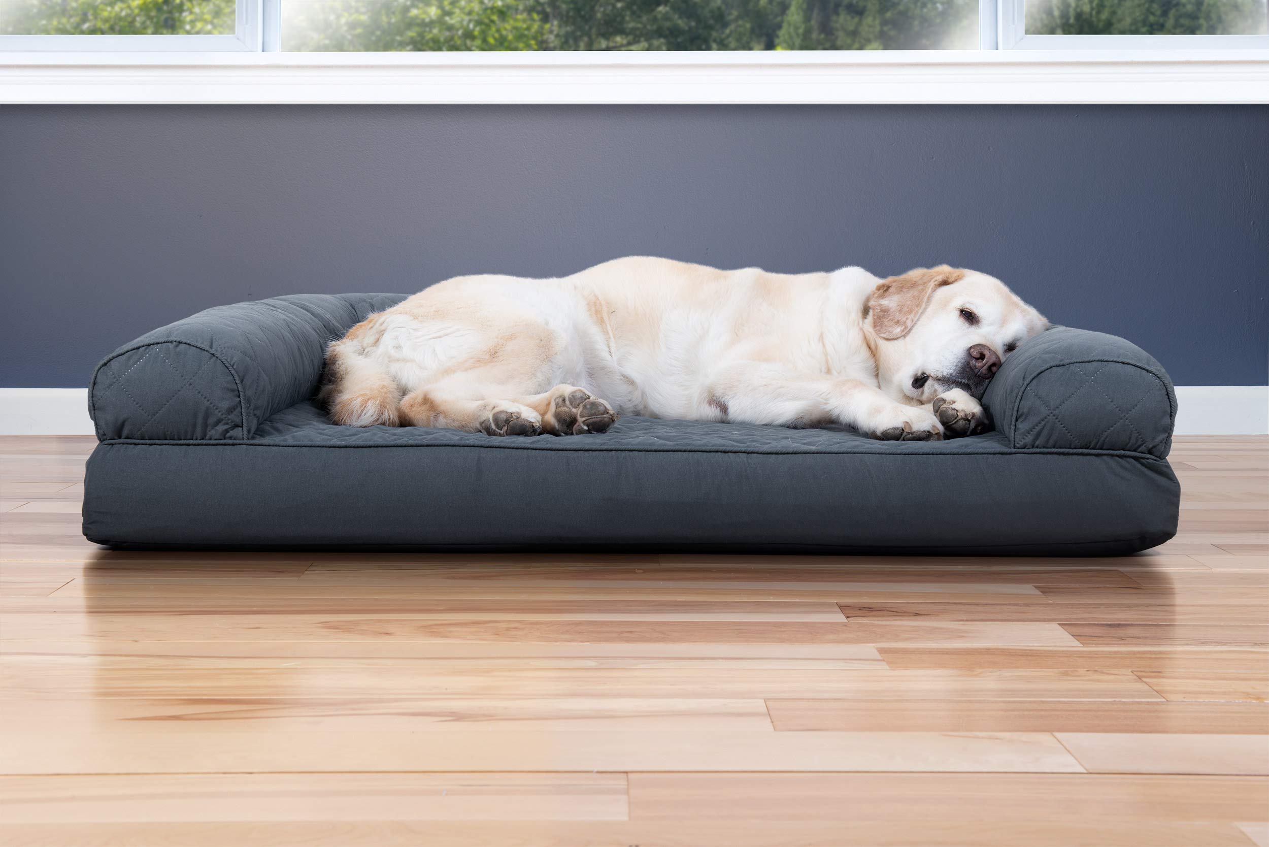 Furhaven Cooling Gel Dog Bed for Large Dogs w/ Removable Bolsters & Washable Cover, For Dogs Up to 95 lbs - Quilted Sofa - Iron