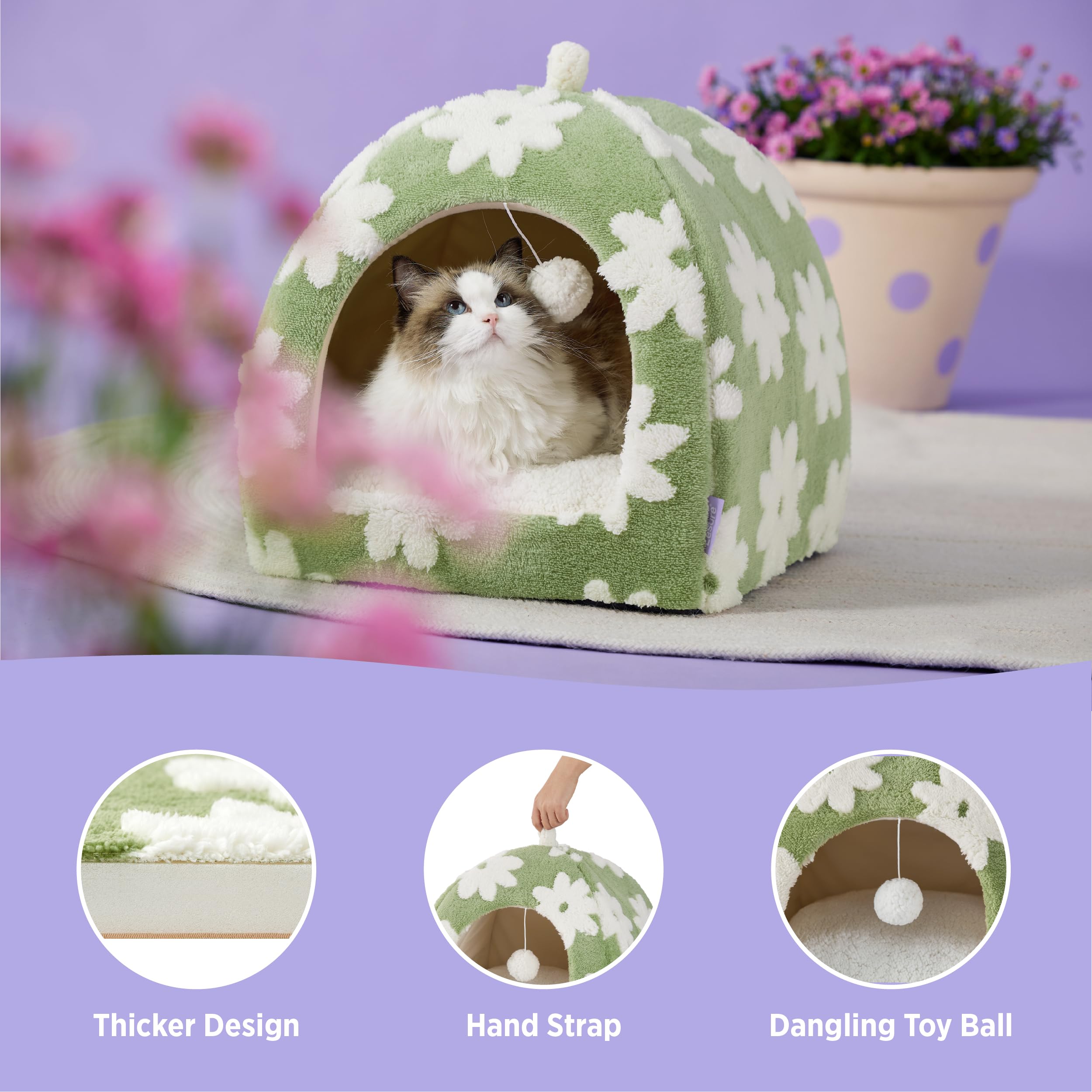 Lesure Cute Cat Beds For Indoor Cats - 2 In 1 Large Cat Cave Bed With Removable Washable Cushioned Pillow, Cozy Kitten Tent With