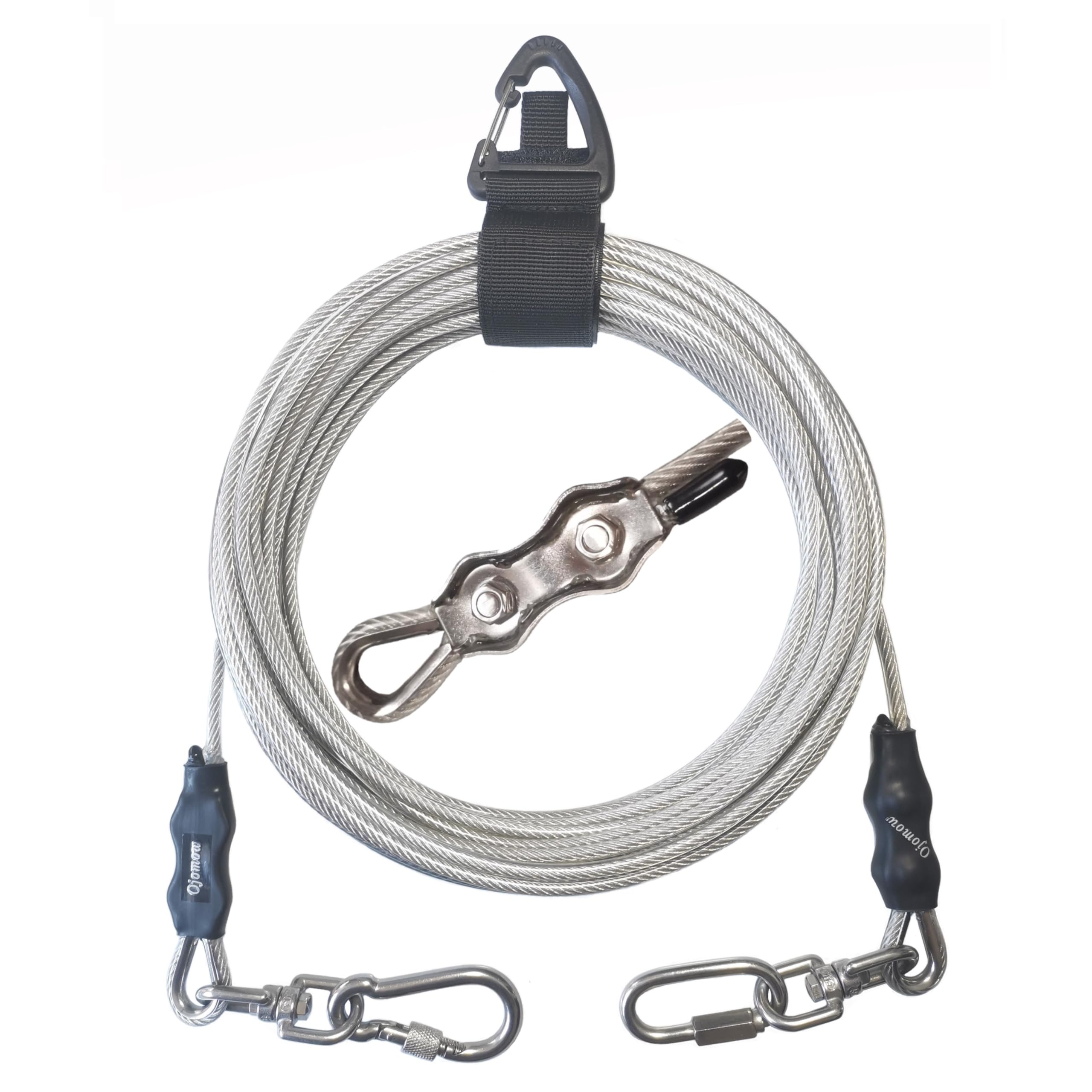 Ojomow Heavy Duty Dog Tie Out Cable For Stake, Anti-Rusty Long Dog Leash For Large Dogs - Actual 2000Lbs Break Strength (30Ft)
