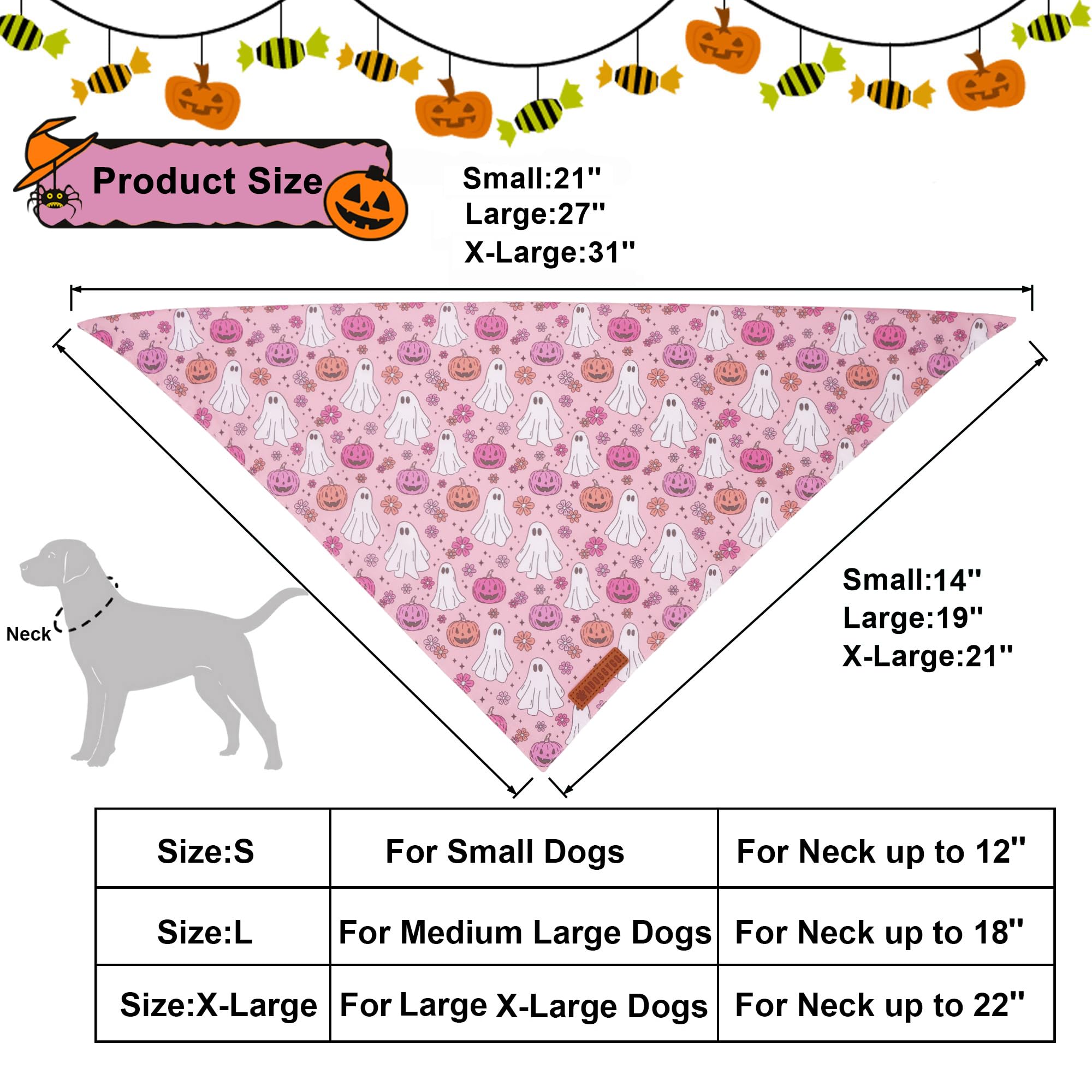 ADOGGYGO Halloween Dog Bandana, Pink Pumpkin Ghost Scarf, Adjustable Fit Female Halloween Bandanas for Small Dogs Puppies (Small