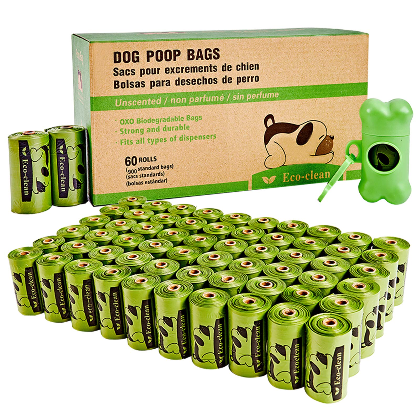 Dog Poop Bags, 60 Rolls / 900 Count Dog Waste Bags with Dispenser and Leash Clip, Unscented, Extra Thick and Strong Poop Bags fo