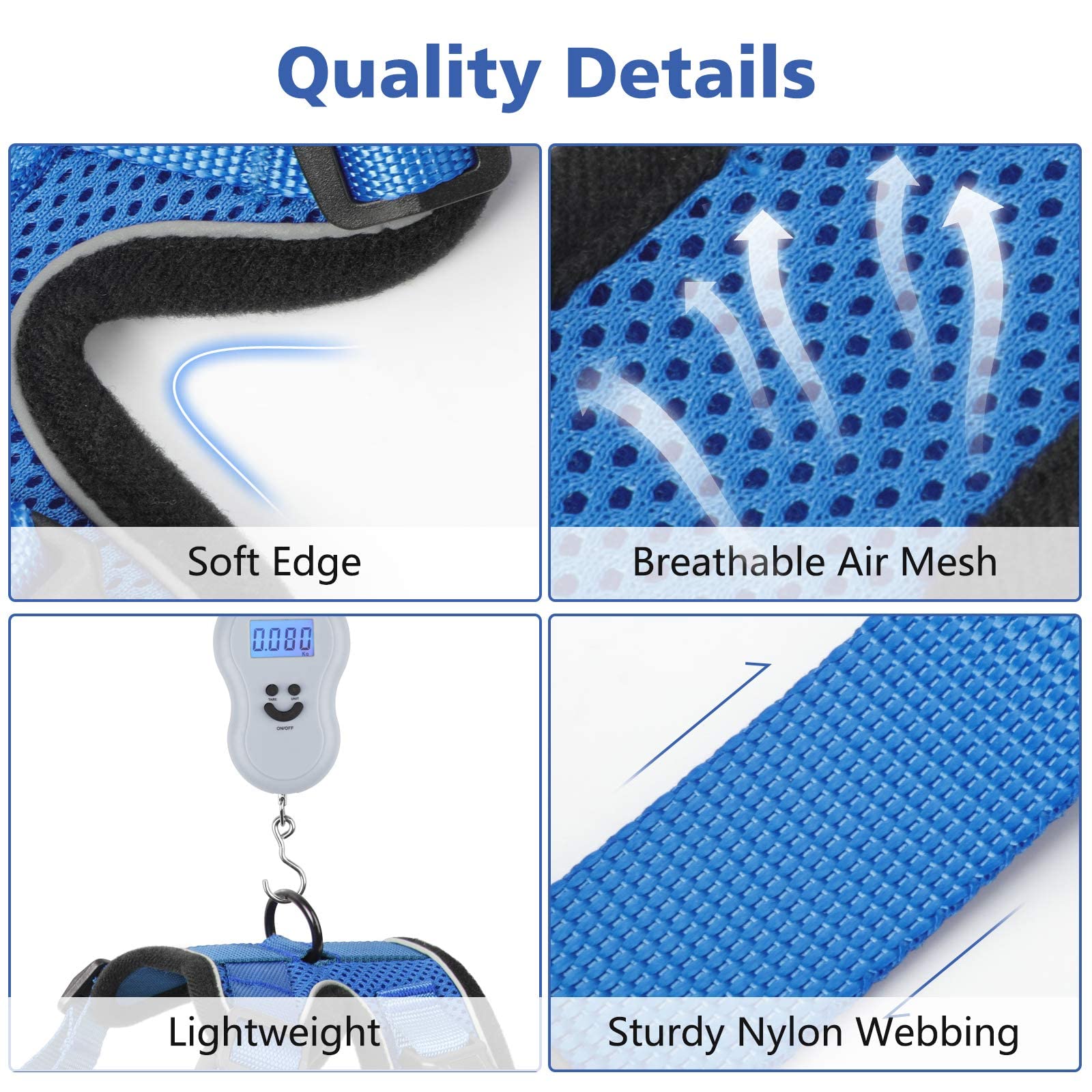 Dooradar Cat Harness and Leash Set, Adjustable XS Blue Nylon Vest with Reflective Strips, Escape Proof for Safe Walking