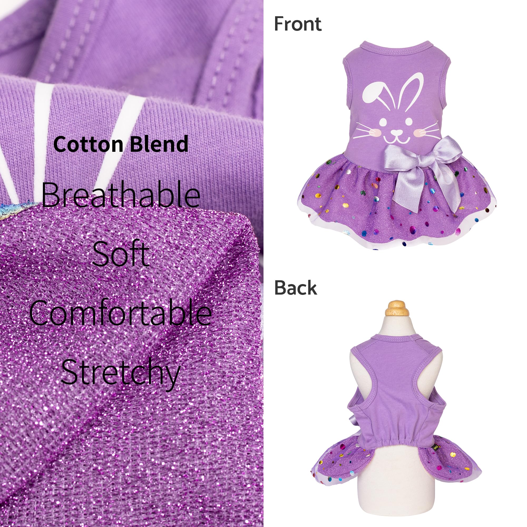 Fitwarm Easter Bunny Dog Dress, Holiday Dog Clothes For Small Dogs Girl, Pet Easter Outfit, Purple, White, Xs