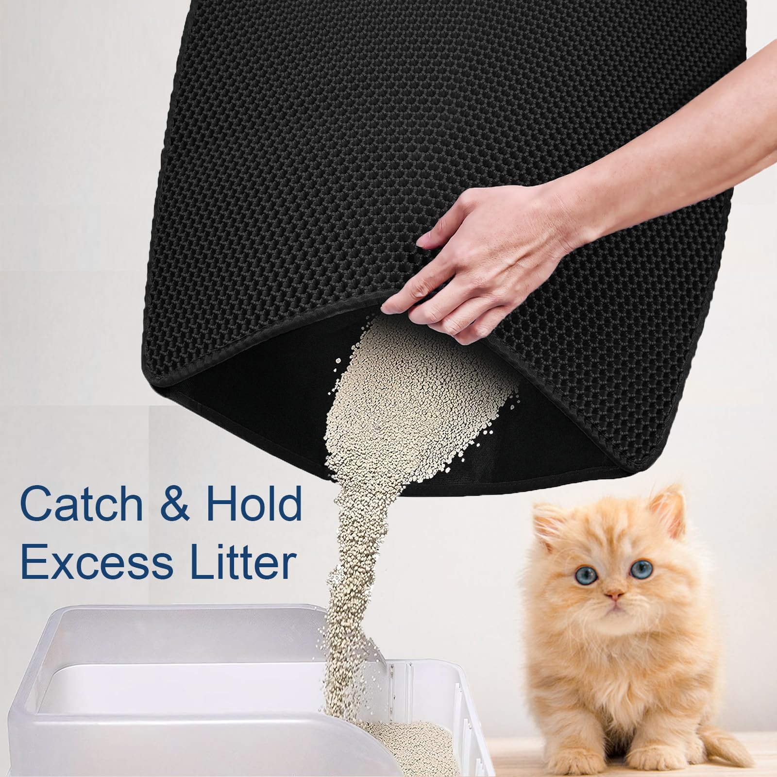 Cat Litter Mat Double Layer Litter Trapping Mat Kitty Litter Box Mat 23.4X14.7 Inch Water Proof Cat Litter Catching Mat
