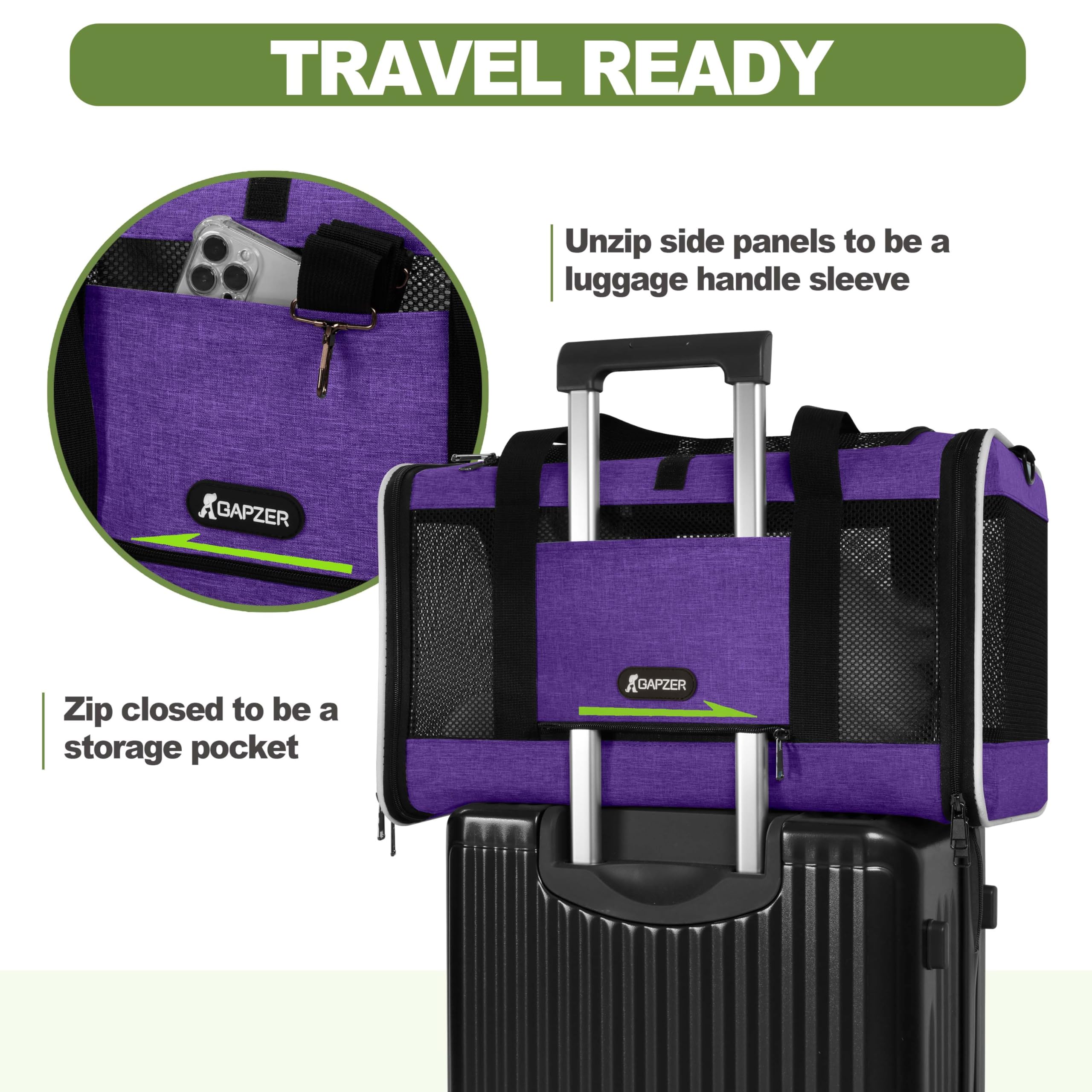 GAPZER Per Carrier for Cat 18x11x11 Inch FAA Complaint, Kitten Taxi Top Load Soft Cloth Bag, Small Animal Portable in Cabin Crat