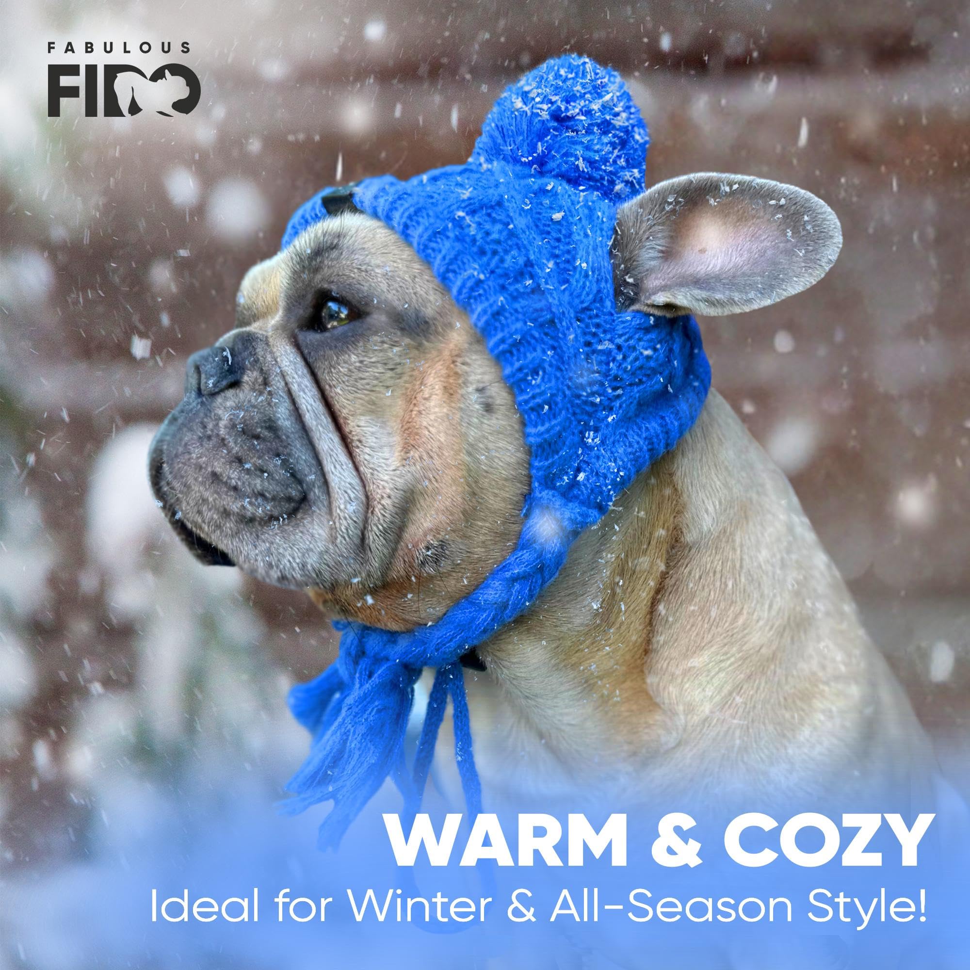 Classic Dog Knit Hat - Knitted Hat With Ear Holes & Adjustable Chin Strap - Soft Fabric Beanie For French Bulldog - Stylish Dog