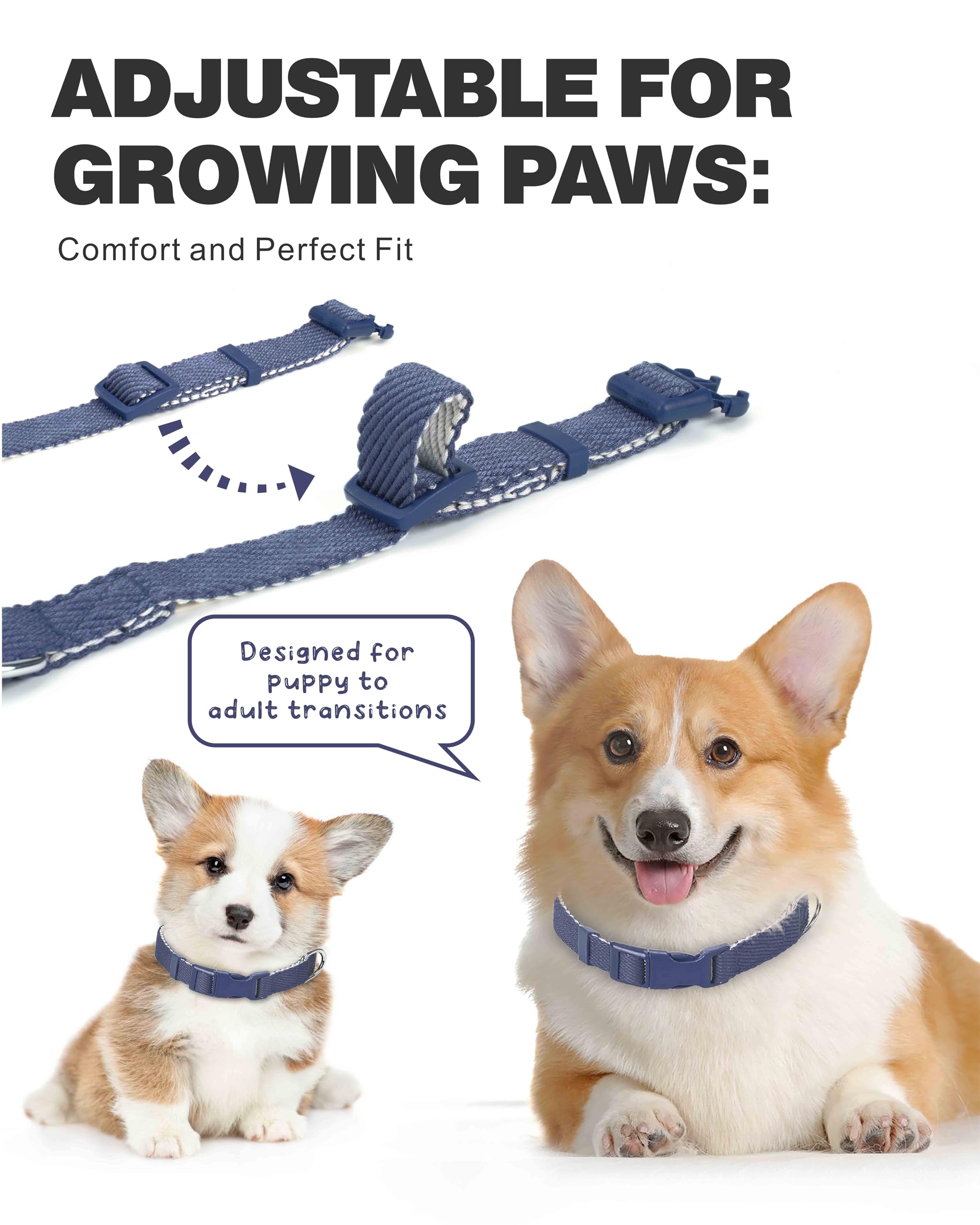 Dynmeow Soft And Breathable Cotton Dog Collar, Durable Adjustable Pet Collar With Quick-Release Buckle, Lightweight For Sensitiv