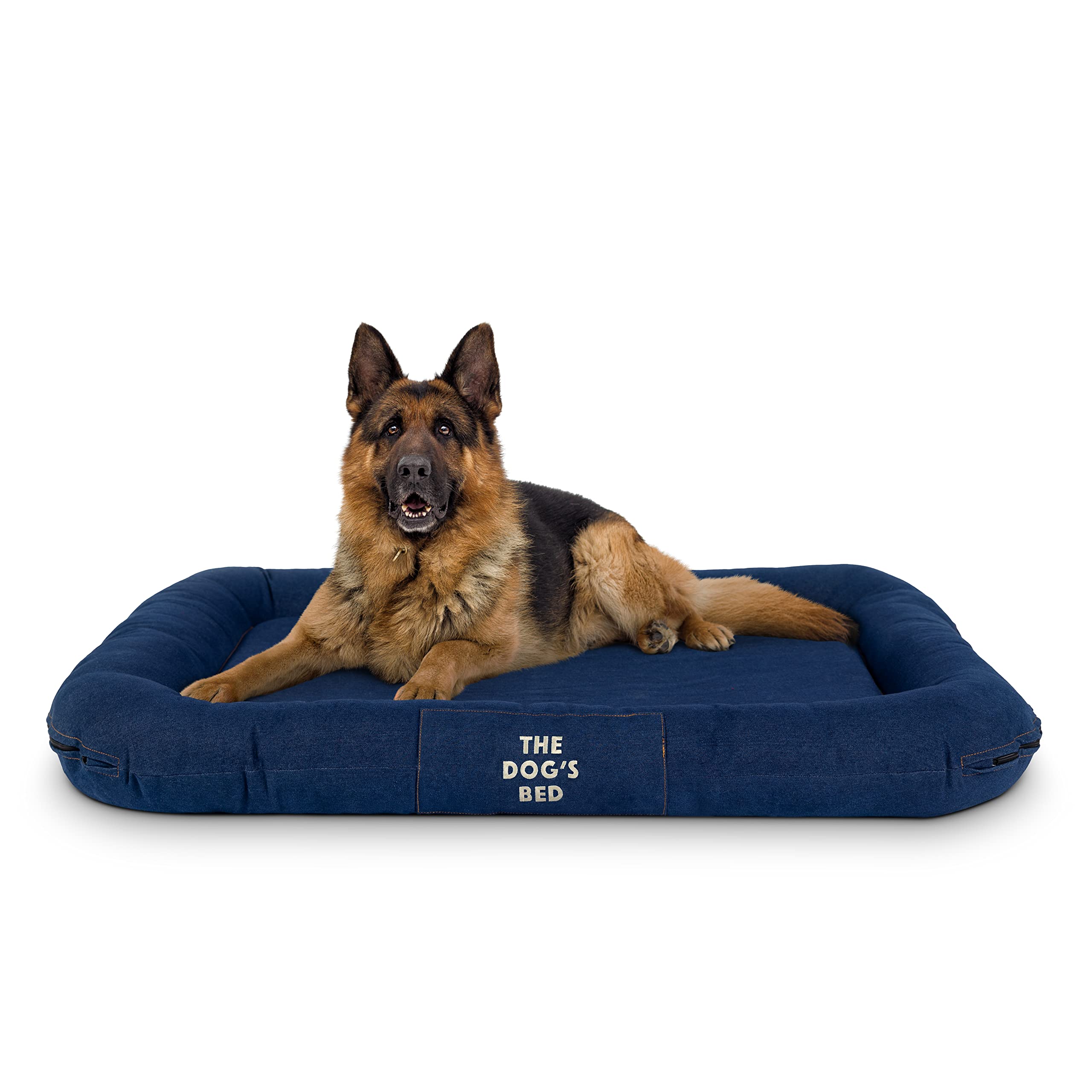 The Dog’S Bed Utility Waterproof Dog Bed, Xl Durable Blue Denim Fabric, Ykk Zippers, Washable Reversible Cover, Dog Beds For Home Car Crate & Yard, Puppy & All Pet Comfort