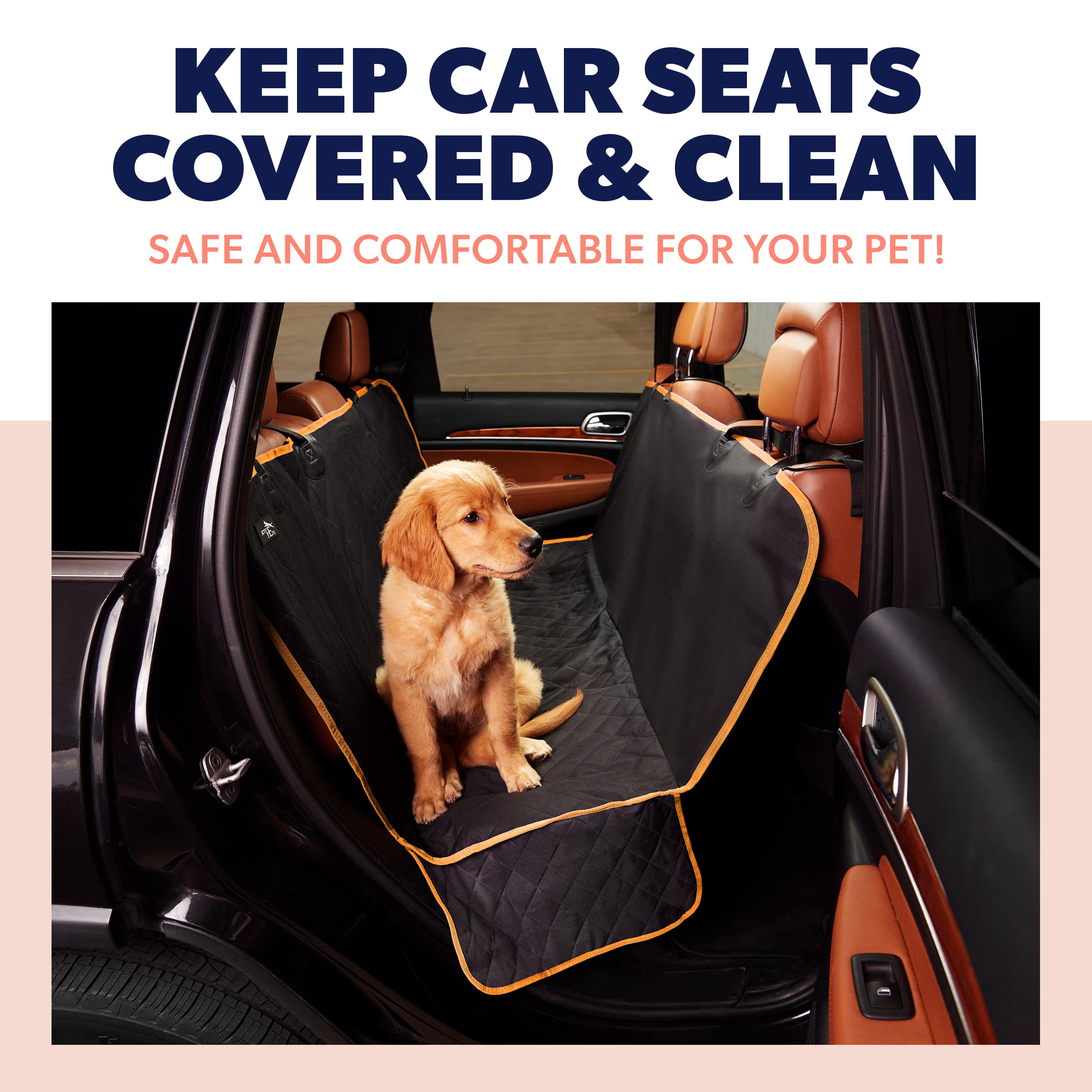 Active Pets Dog Car Seat Cover For Back Seat, Waterproof Pet Hammock Protector, Durable Nonslip Seat Protection Suv Truck, Standard 53'X56', Orange