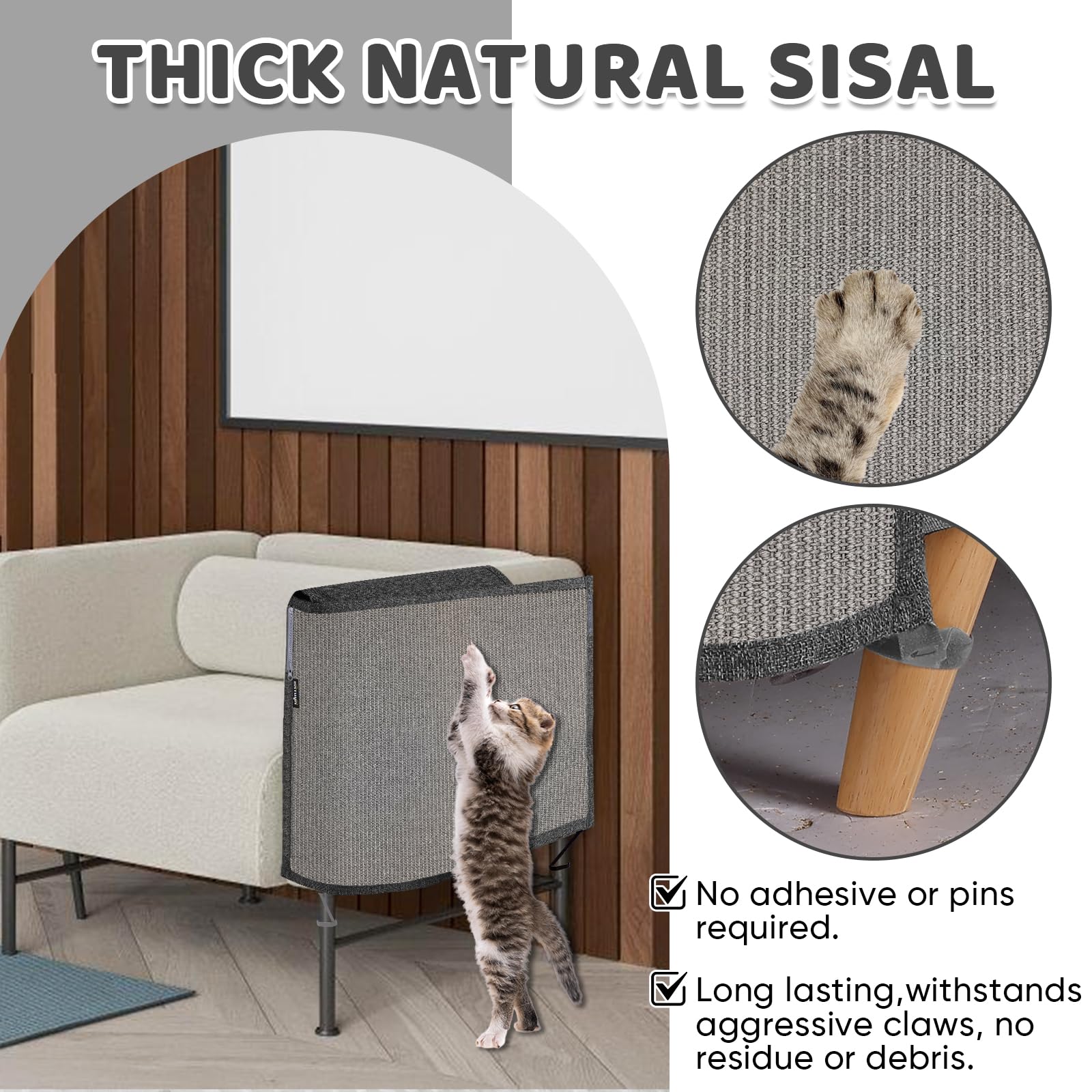 Natuya Cat Scratch Couch Protector, Sisal Furniture Protector Cats Scratching Pad, Anti-Cat Scratch Sofa Armrest Couch Protectiv