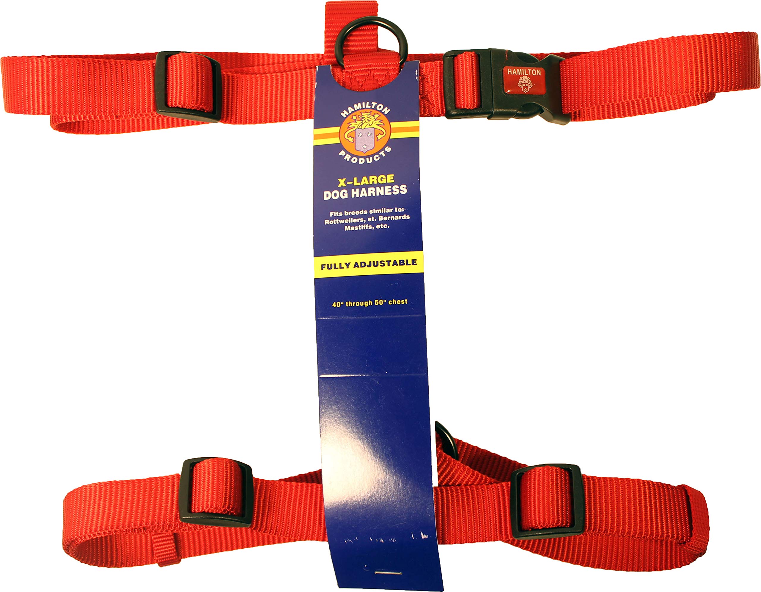 Hamilton Adjustable Comfort Nylon Dog Harness, Red, 1'' x 40-50''
