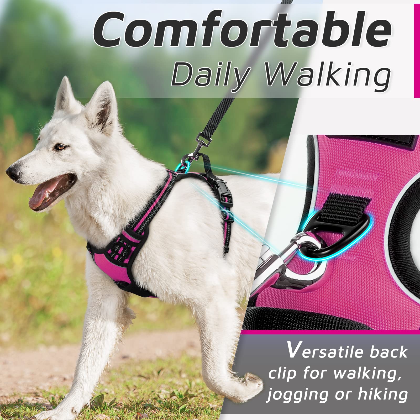 Eagloo Dog Harness Small Sized Dog, No Pull Service Vest With Reflective Strips And Control Handle, Adjustable And Comfortable For Easy Walking, No Choke Pet Harness With 2 Metal Rings, Rose Red, S