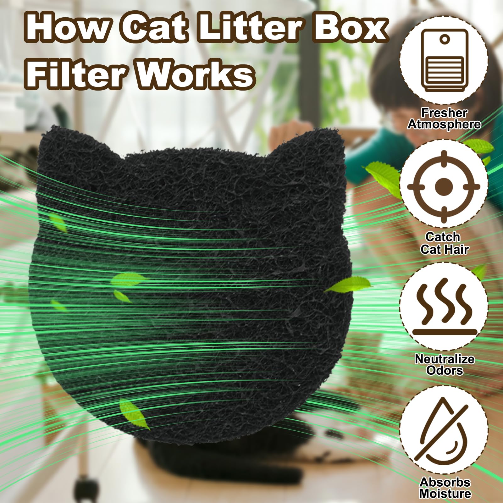 Zhaoyao 12 Pack Cat Litter Box Filter Litter Stick-on Activated Cat Litter Box Filter Compatible with Most Cat Litter Box Univer
