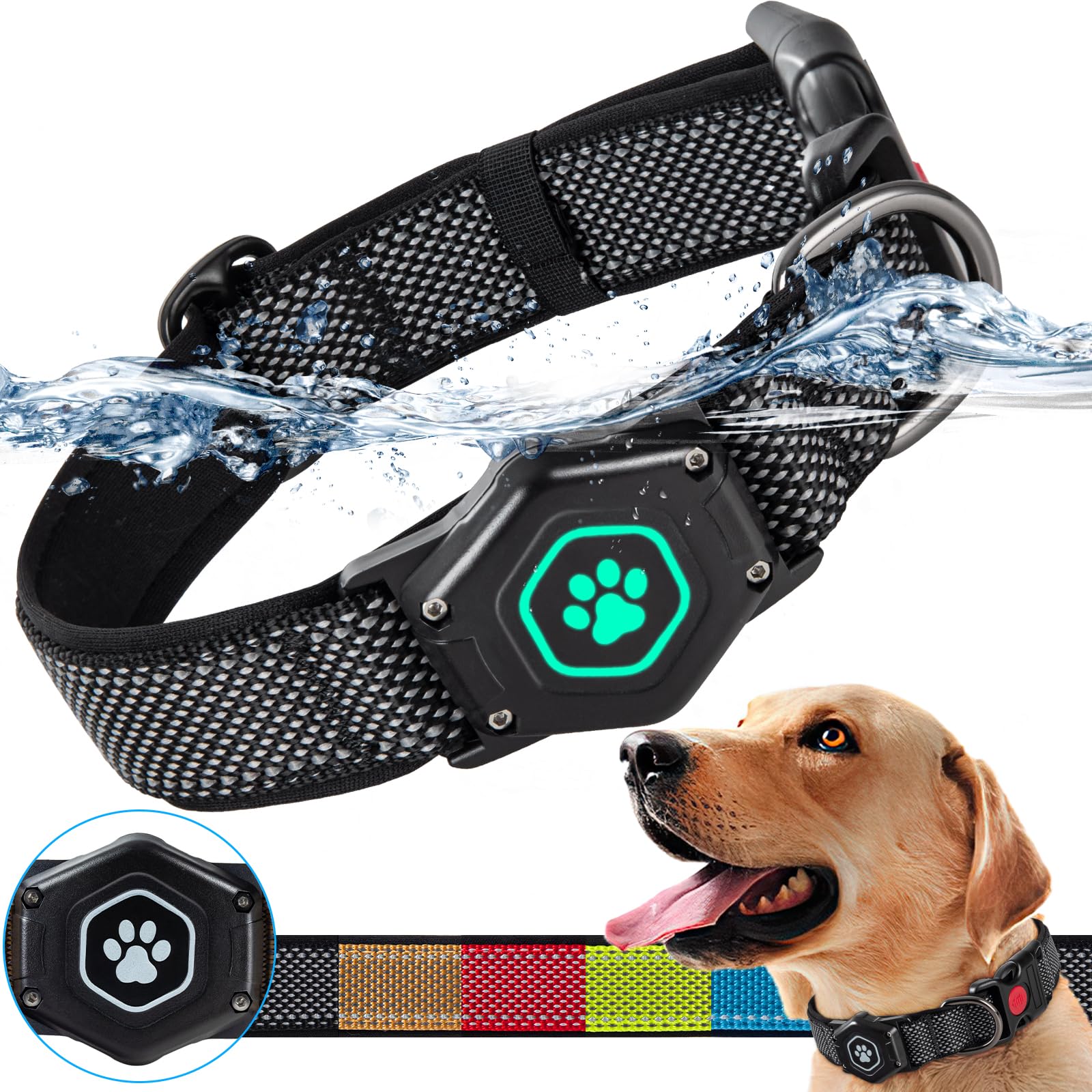 Airtag Dog Collar With Waterproof Air Tag Holder, Luminous & Reflective,Comfortable And Durable 1000D Nylon, Dual Safety Buckle,