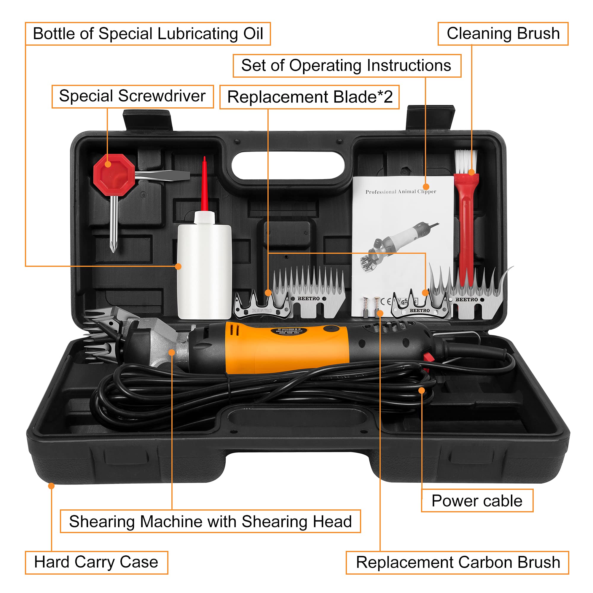 Beetro 500W Electric Professional Sheep Shears, Animal Grooming Clippers For Sheep Alpacas Goats, 6 Speeds Heavy Duty Farm Lives