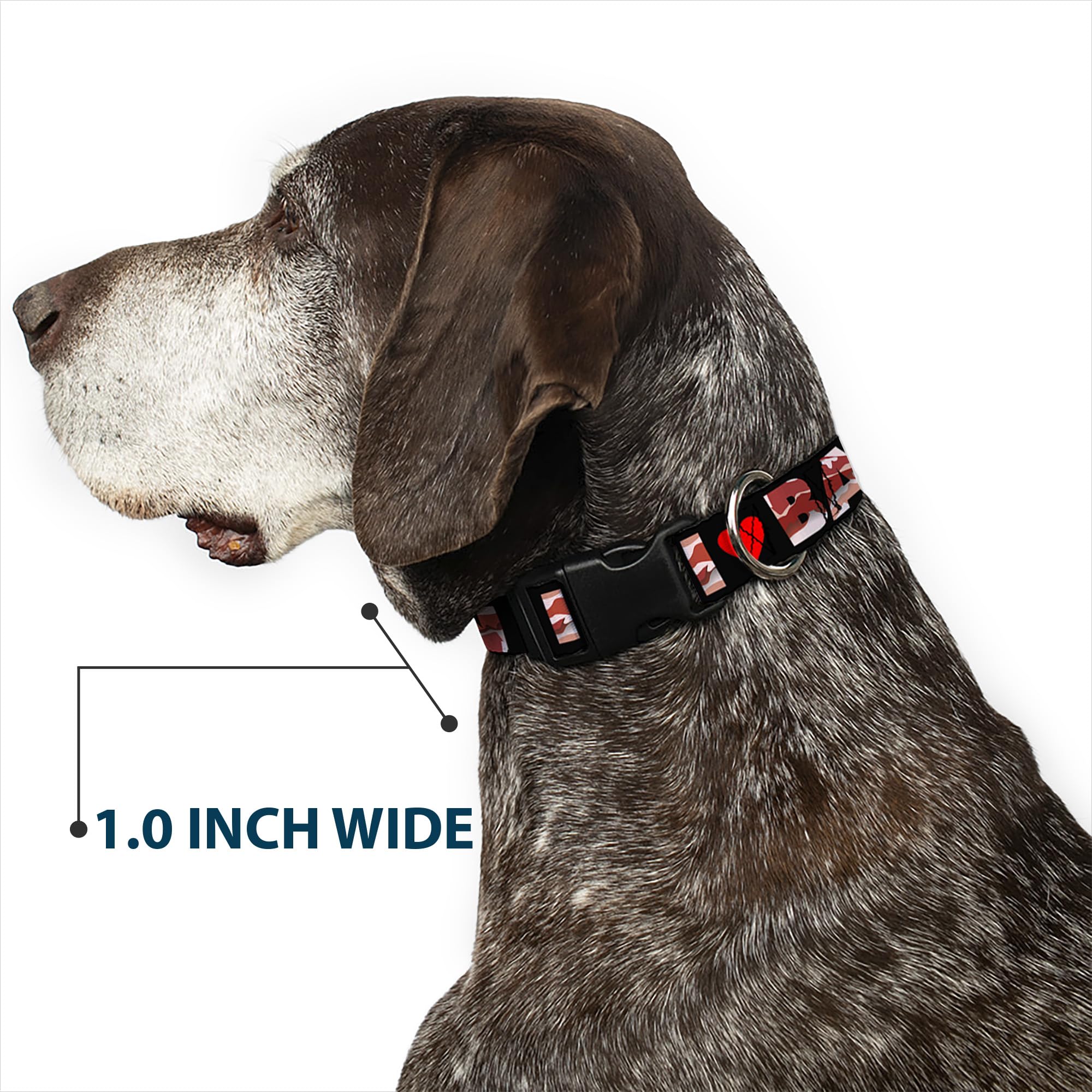 Buckle-Down 13-18 I Heart Bacon Black Plastic Clip Collar, Wide Small