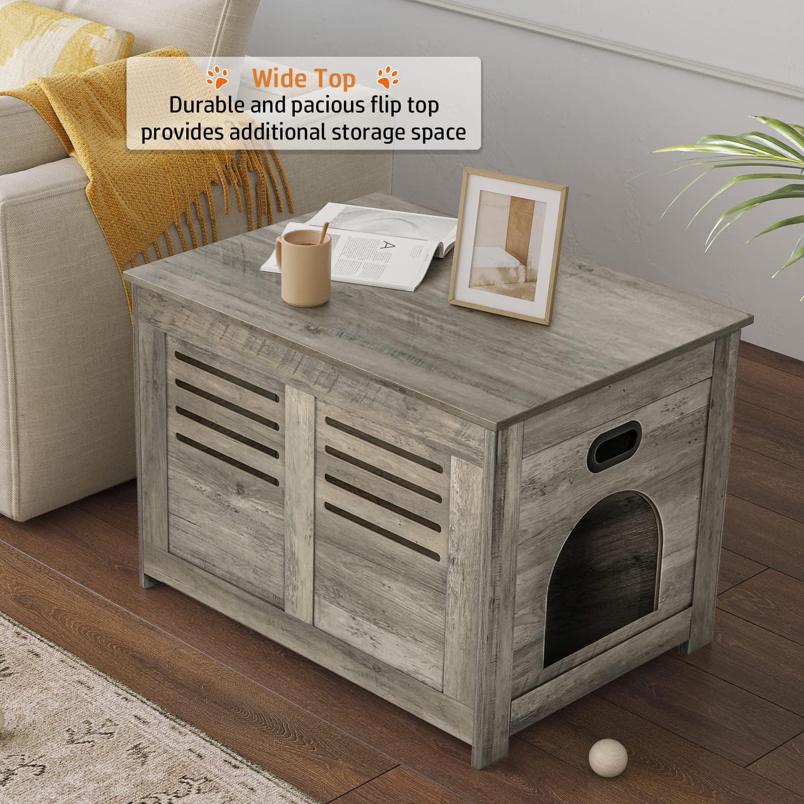 Dinzi Lvj Litter Box Enclosure, Flip-Top Enclosed Litter Box, Hidden Cat Washroom With Good Ventilation, Entrance Can Be On Left Or Right, Cat House Furniture For Most Of Cat And Litter Box, Grey Wash