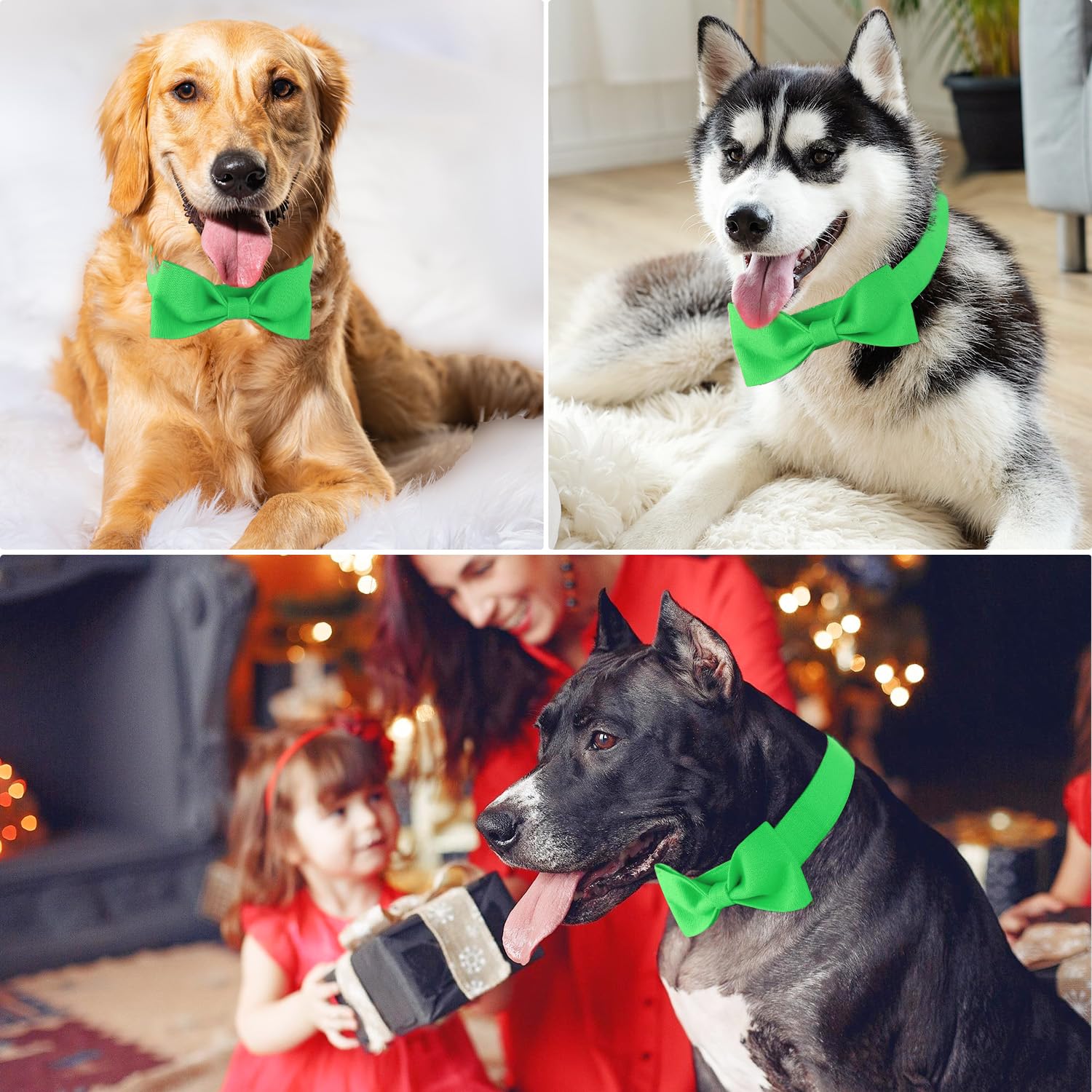 Segarty Bow Tie Dog Collar, Adjustable Green Bowtie Collar For Large Dogs, Durable Dog Neck Tie Tuxedo Comfortable Cotton Pets B