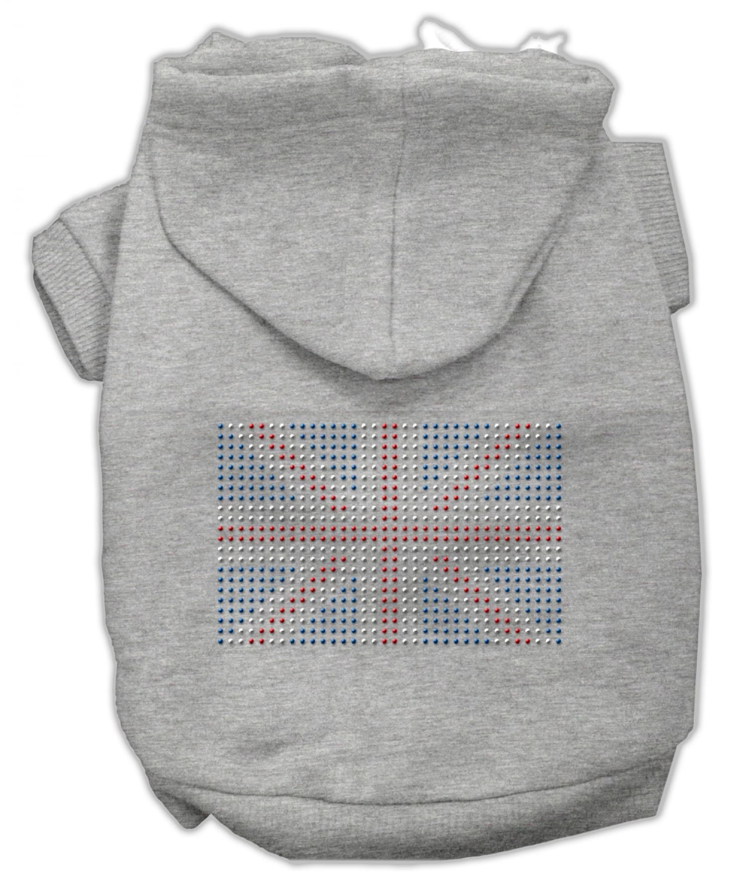 Pet, Dog & Cat Hoodie Rhinestone, &quot;British Flag&quot; Gray SM (3-6 lbs.)