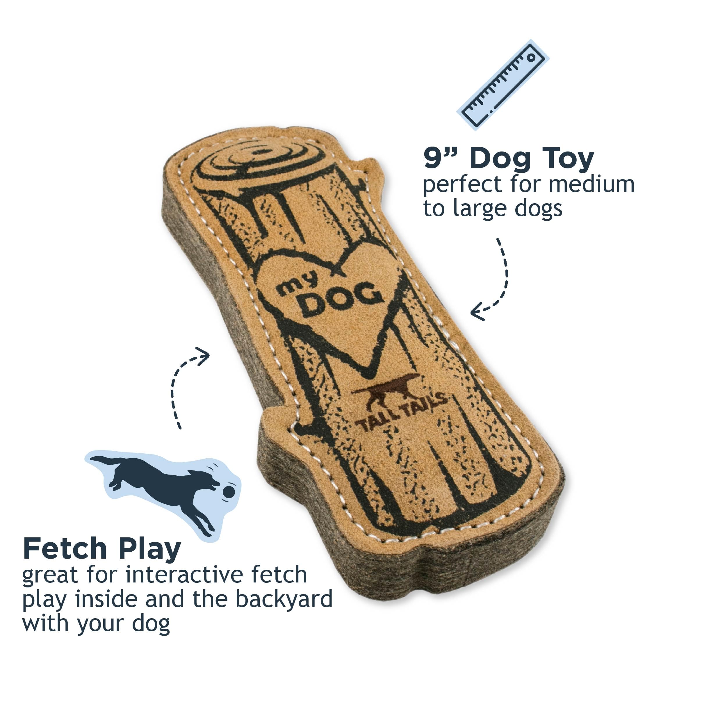 Tall Tails Dog Natural Leather Love My Dog Tree Log Fetch Toy For Dogs