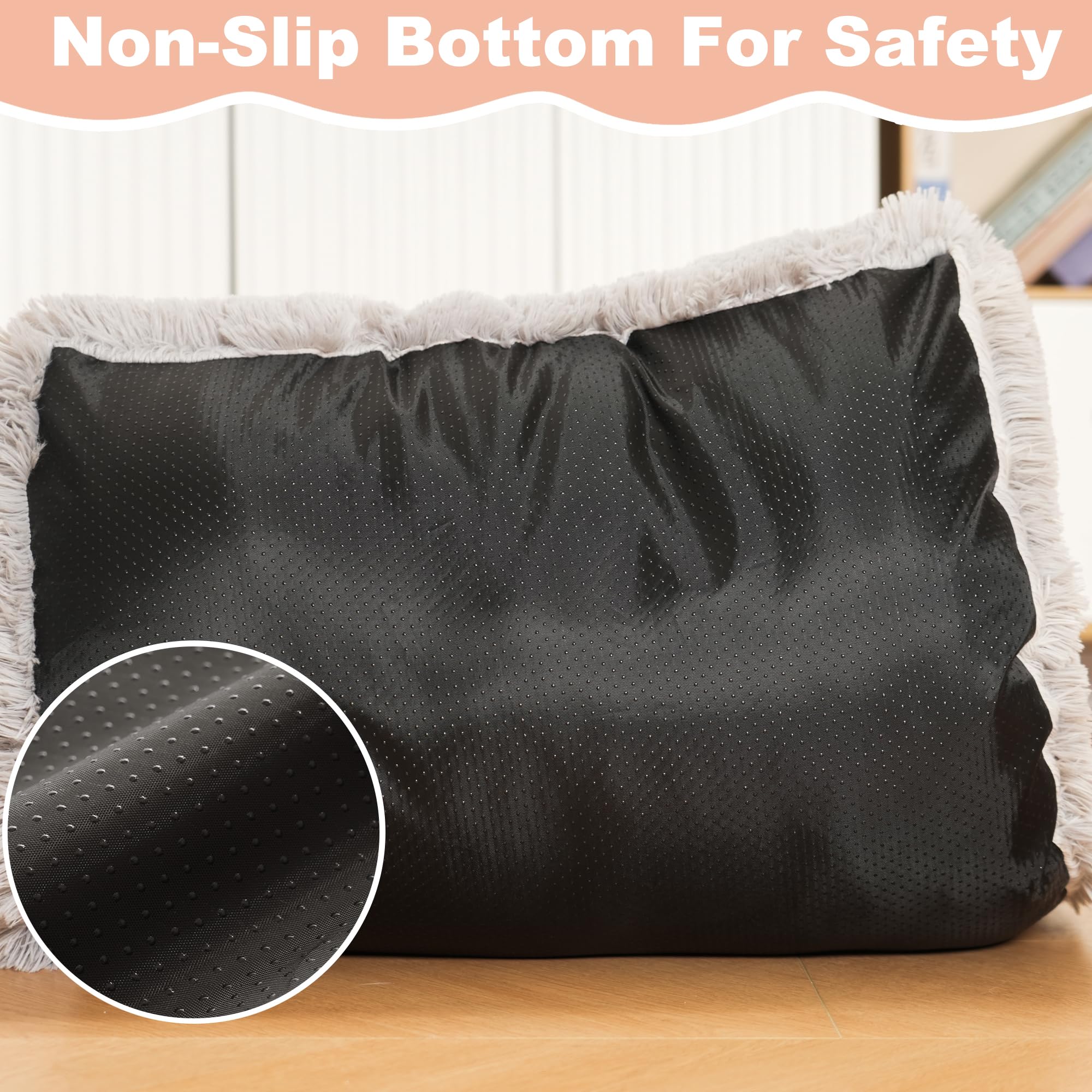 Bedfolks Waterproof Crate Bed, Plush Dog & Cat Kennel Pad With Removable Cover, Faux Fur, Washable, 21''X13'', Solid Light Grey