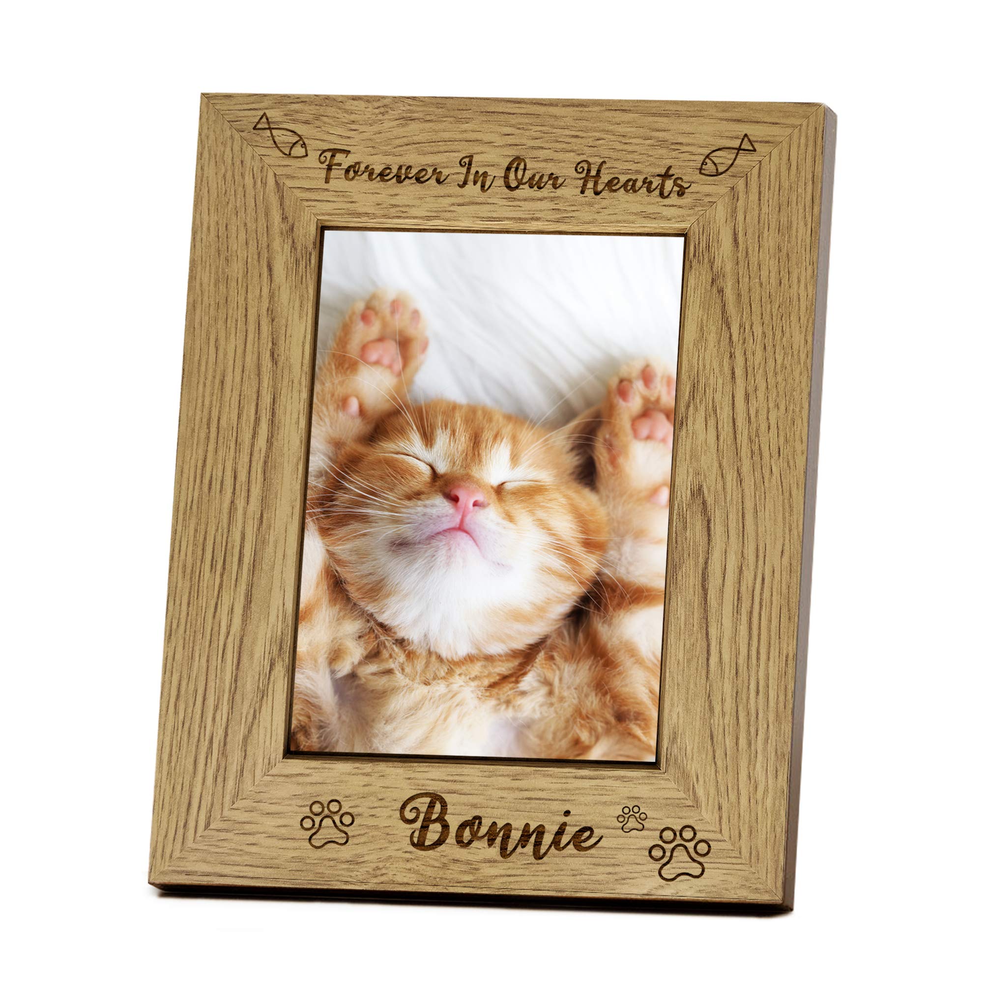 Personalized 5X7 Picture Frame Engraved Wooden Photo Frame Personalized Gift For Pets Dog Cat Memory Wipe Pet Memorial Picture Frame Condolence For Animal Lovers Pet Loss Paw Print Keepsake (Fish)