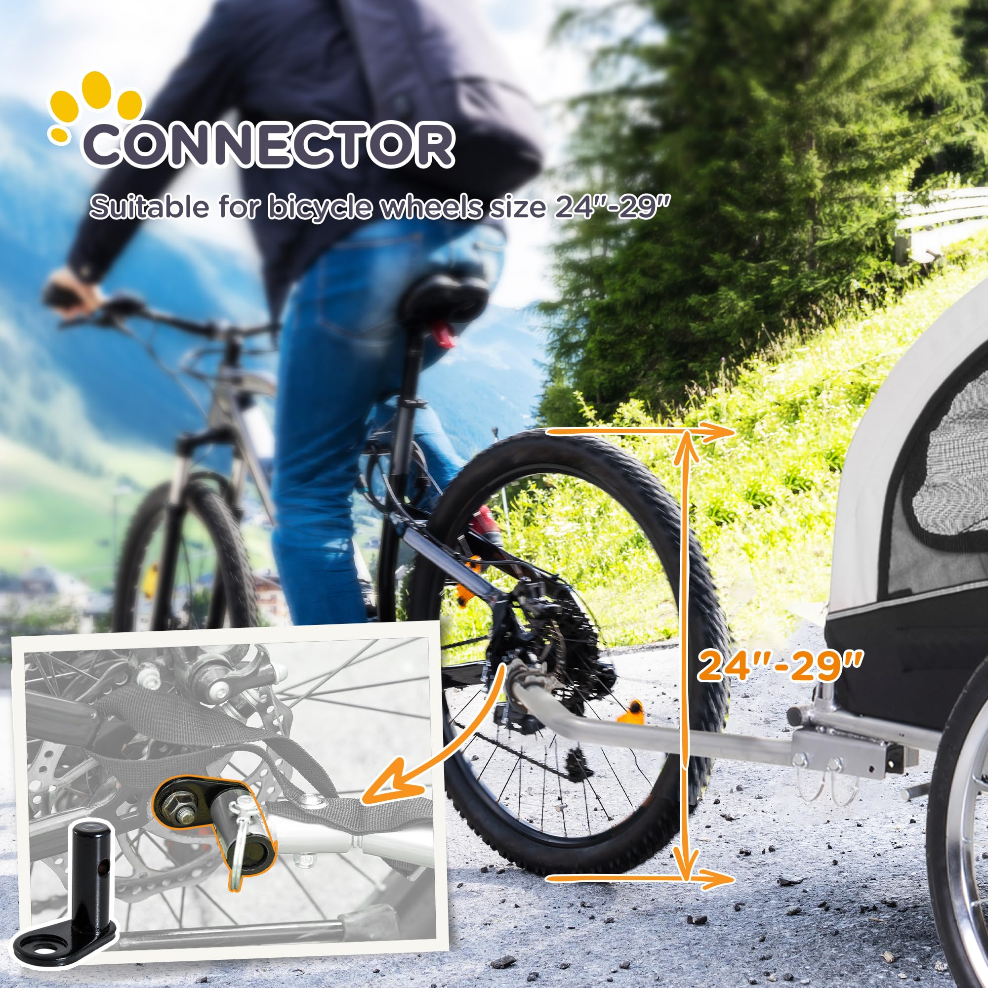Aosom Dog Bike Trailer 2-in-1 Pet Stroller with Canopy and Storage Pockets, White