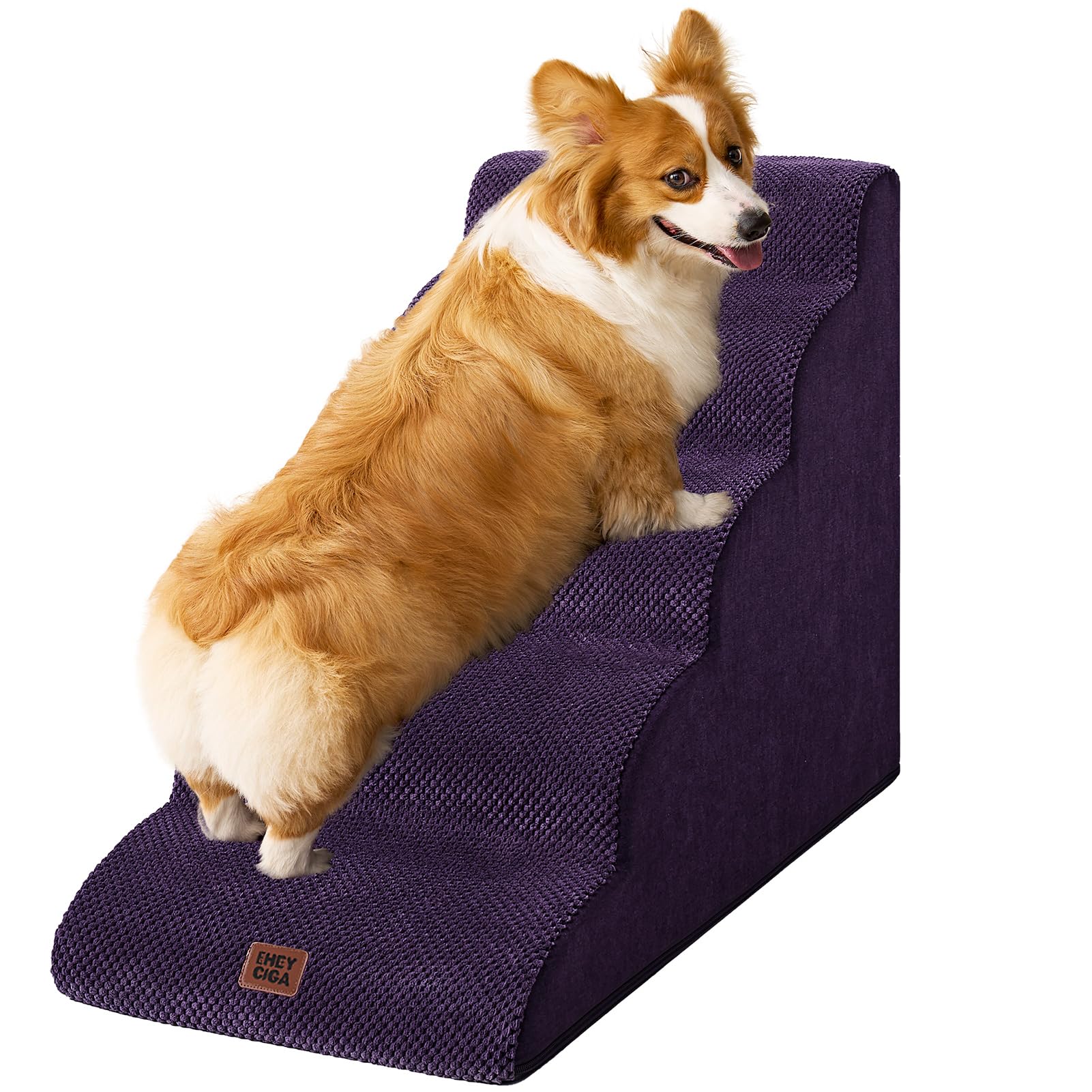 Eheyciga Curved Dog Stairs Ramp For High Beds 22.6' H, 5-Step Dog Steps For Small Dogs And Cats, Pet Stairs For High Bed Climbi