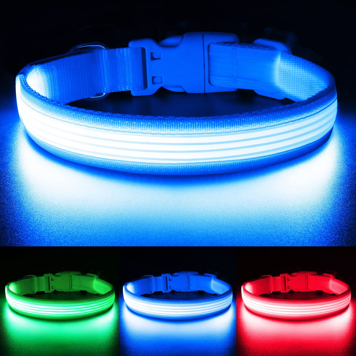Yfbrite Light Up Dog Collar, Rechargeable Led Dog Collar, Flashing Dog Collar, Adjustable Reflective Dog Collar Safety Glowing A