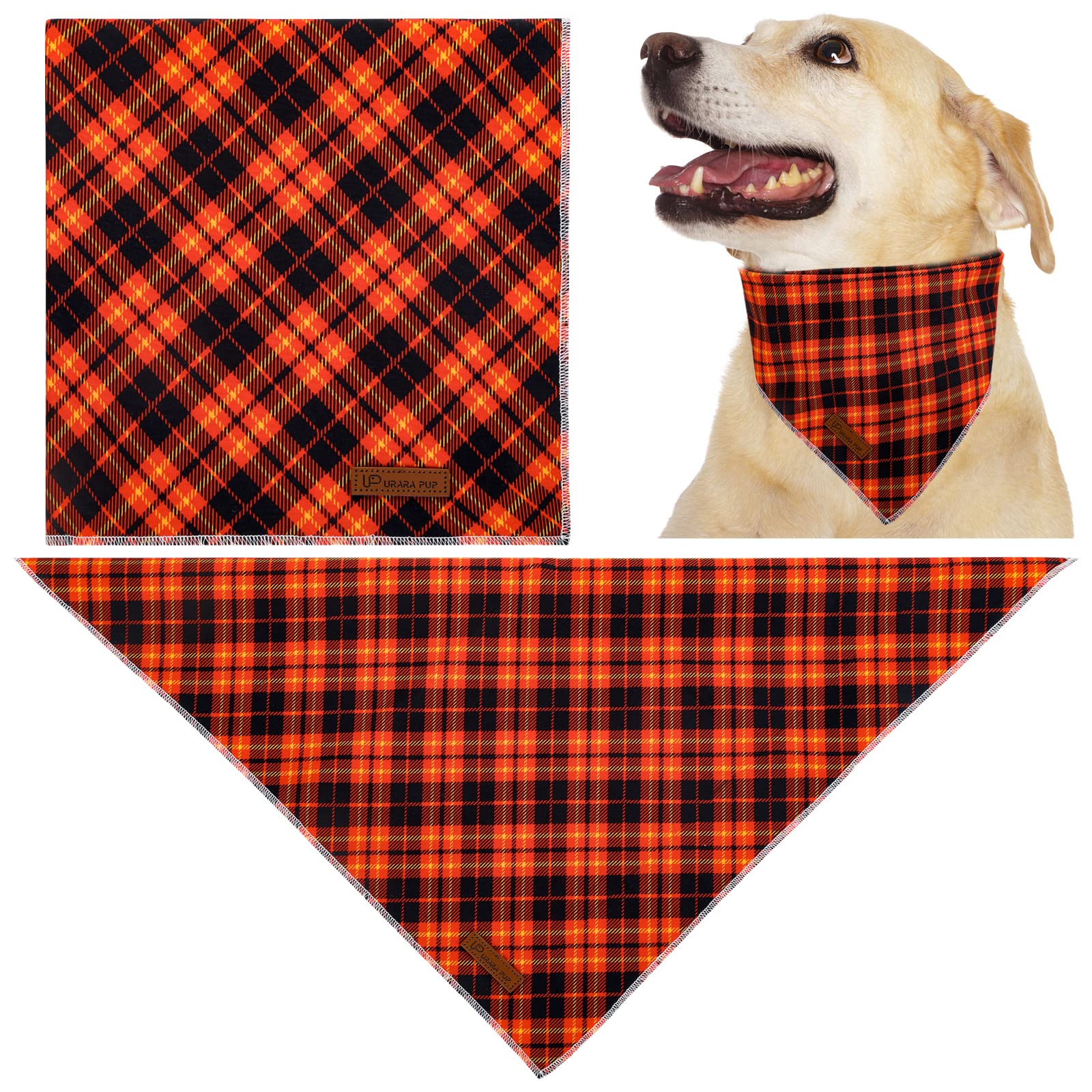 Up Urara Pup Christmas Dog Bandana, Plaid Triangle Bid Scarf, Cotton Pet Kerchief For Girl Boy Dogs Or Cats, Adjustable Fall & W