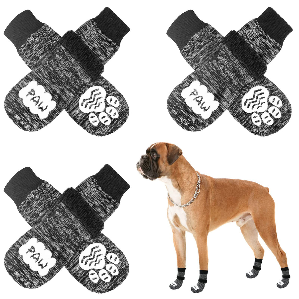 Beautyzoo Anti Slip Dog Socks For Small Medium Large Dogs With Grips Straps On Hardwood Floor Protection Wear, Traction Control 3 Pairs Double Side Paw Protector To Prevent Licking For Girl Or Boy