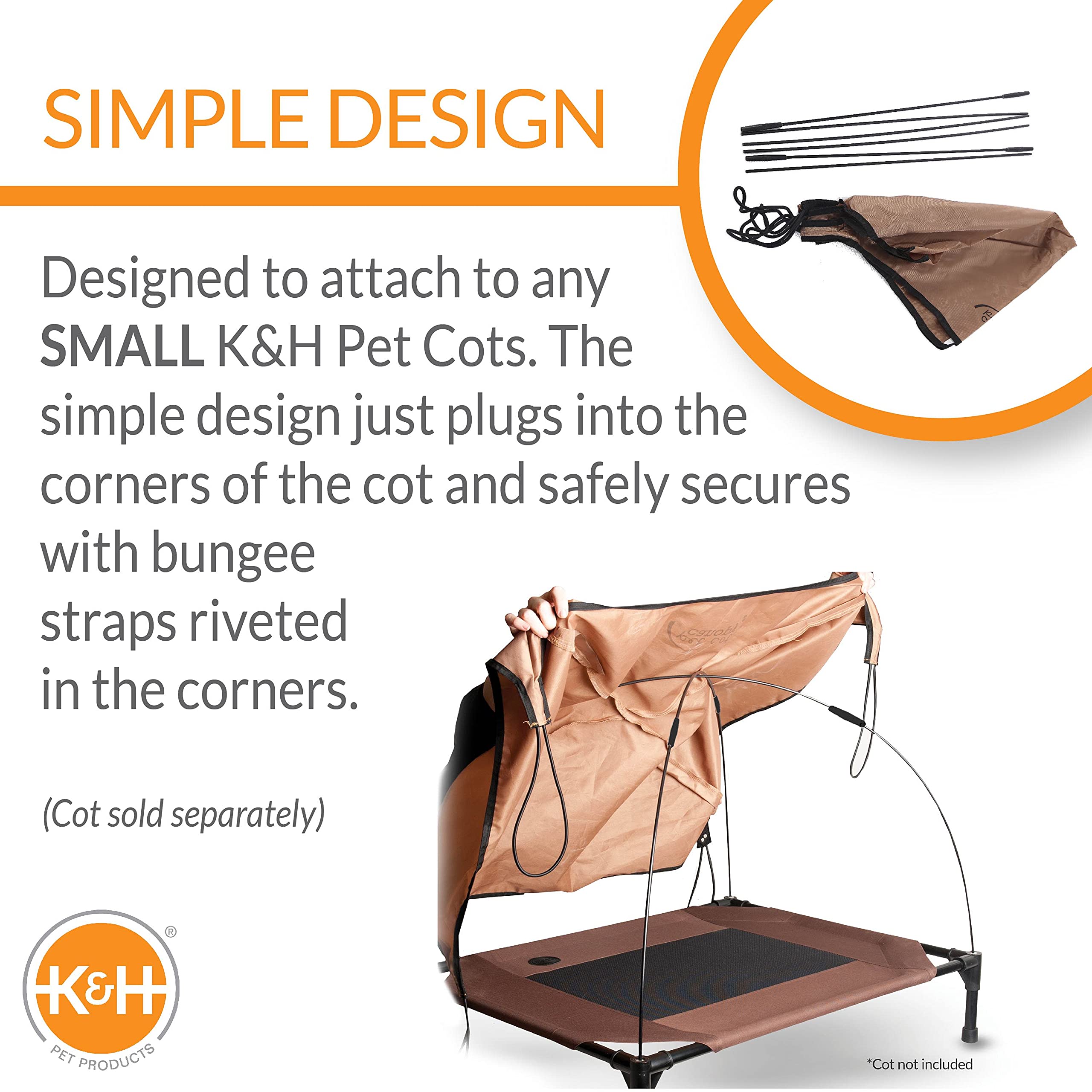 K&H Pet Products Tan Pet Cot Canopy, Small 22x17, Durable Outdoor Shade Cover for Pet Bed (Cot Sold Separately)