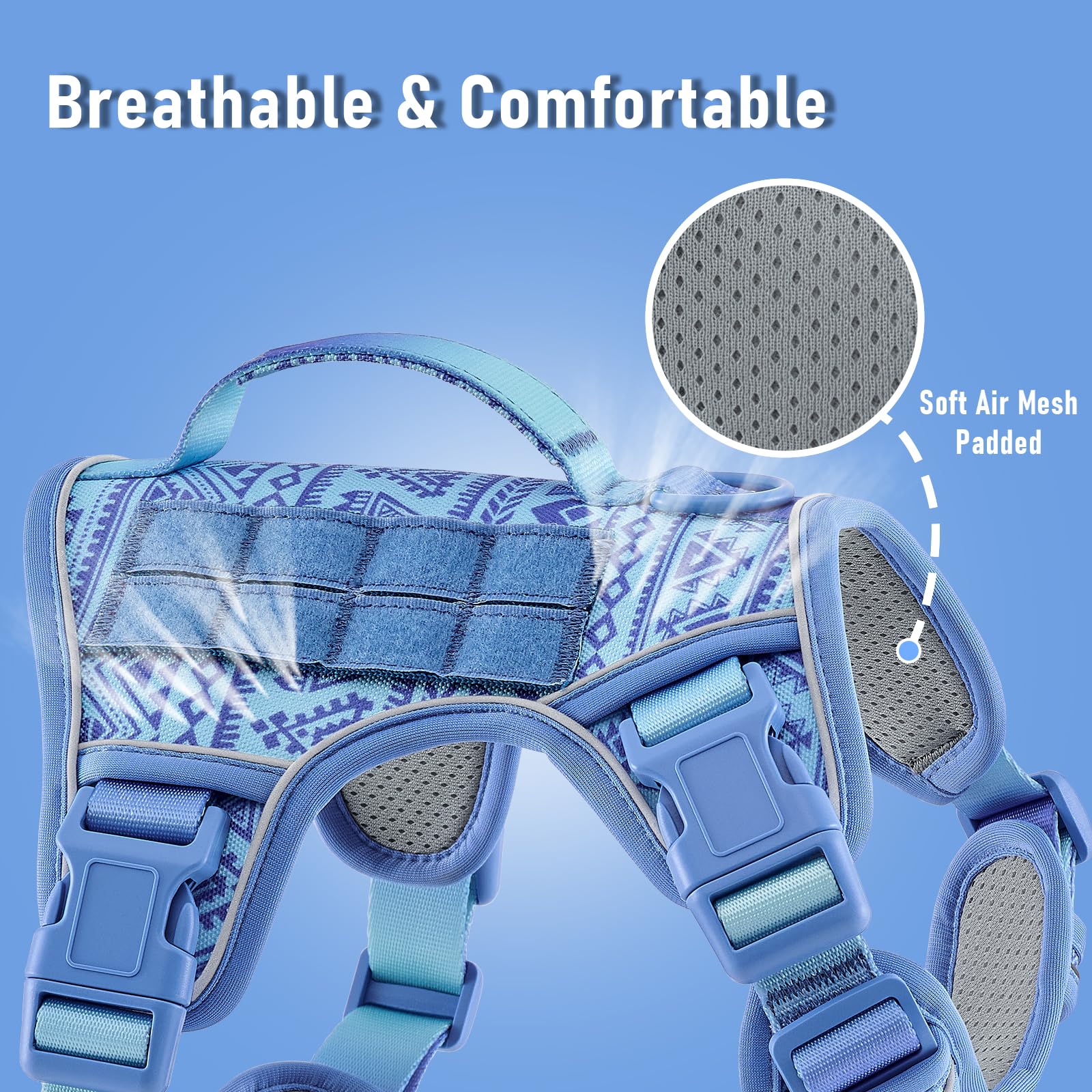 Dog Vest Harness For Medium Sized Dogs No-Pull Tactical Harness With 2 Metal Leash Clips, Easy On/Off With Neck Buckle, Adjustab