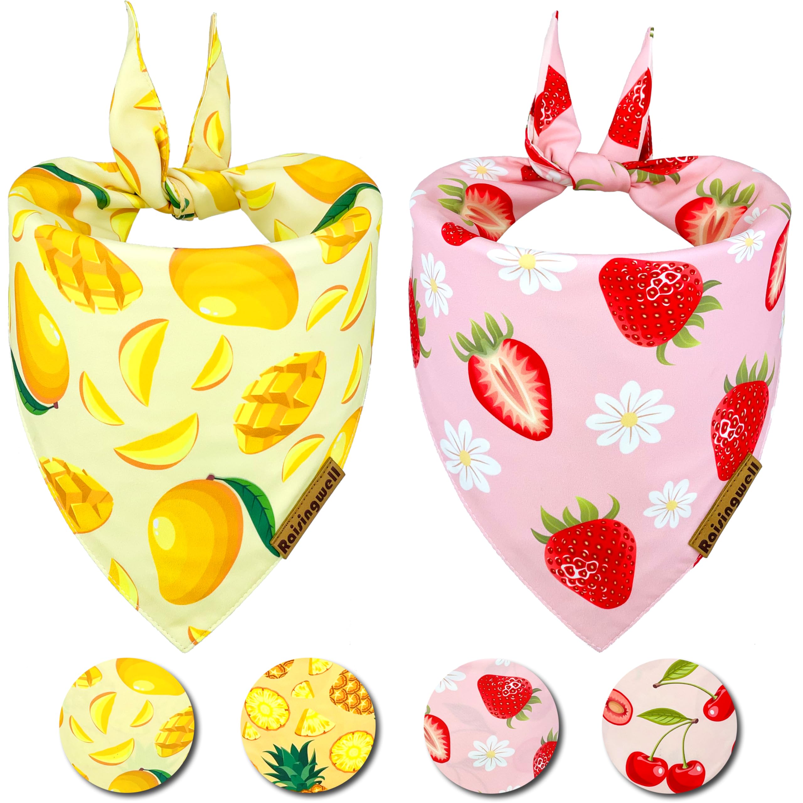 Raisingwell Summer Fruit Dog Bandanas 2 Pack 4 Pattern Reversible, Holiday Bandana For Boy And Girl, Premium Durable Fabric, Par